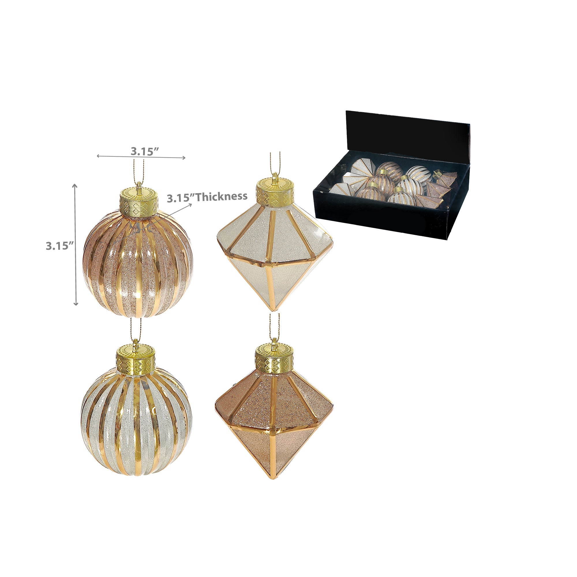 Glitter Diamond and Ball Christmas Ornaments, Sparkling Holiday Tree Decorations, Assorted Festive Ornaments, Set of 12