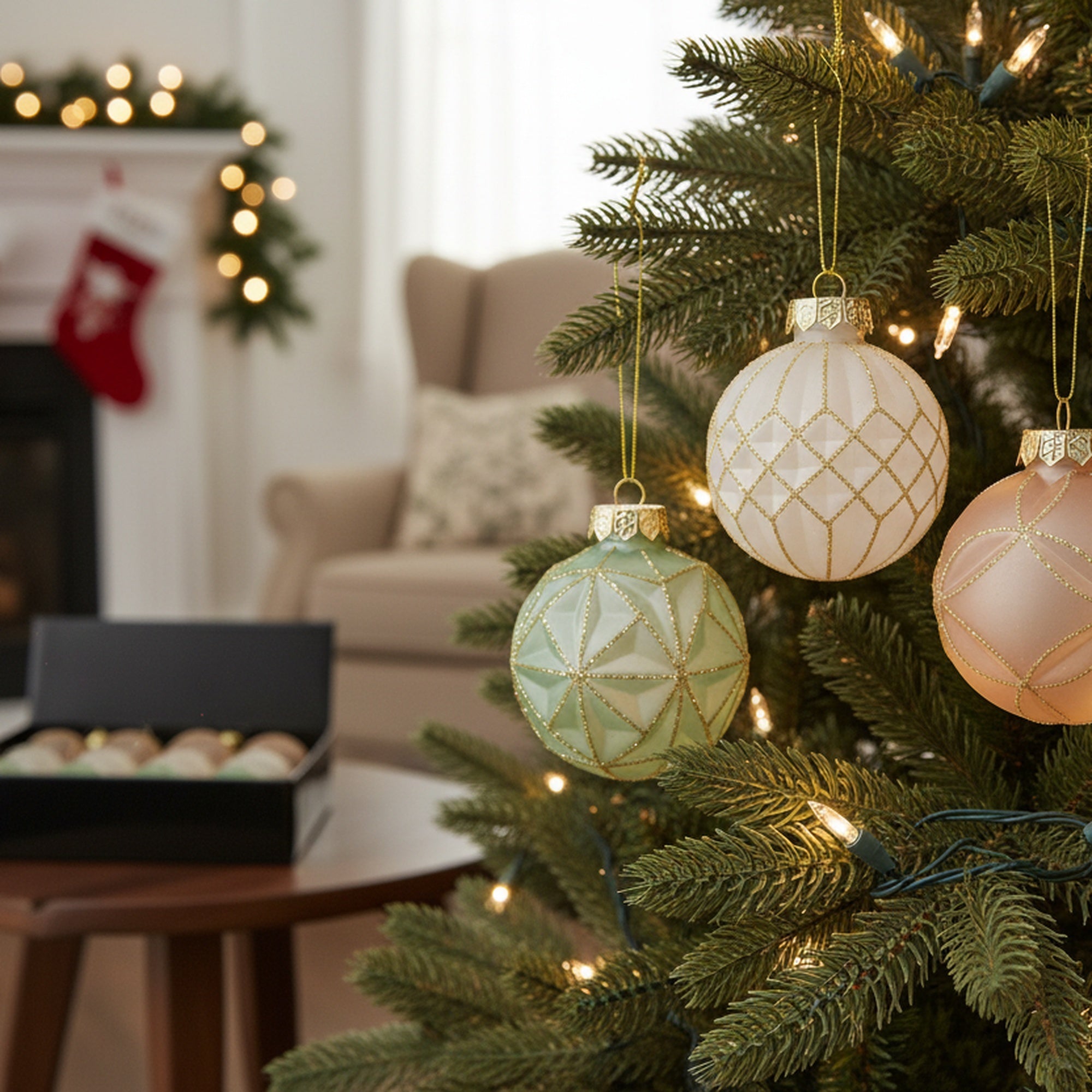 Geometric Glitter Ball Ornament Assorted, Ornament, Holiday Decor- Set of 12