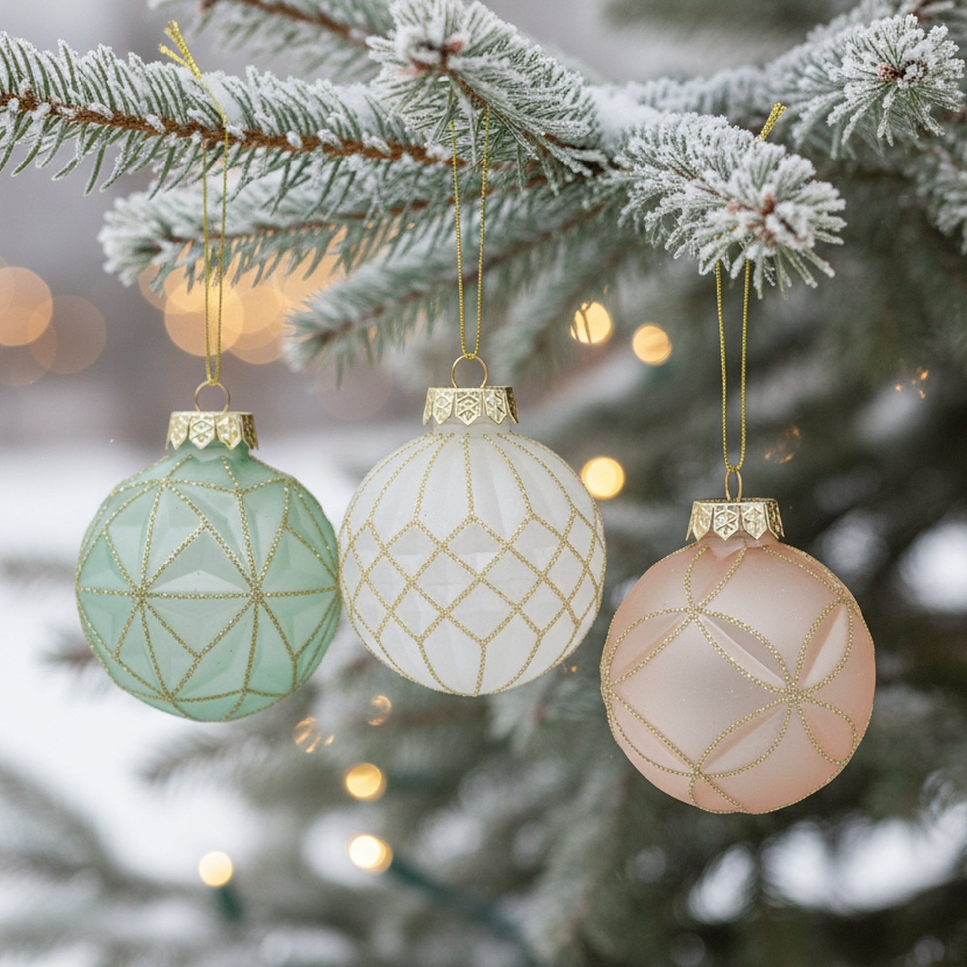 Geometric Glitter Ball Ornament Assorted, Ornament, Holiday Decor- Set of 12