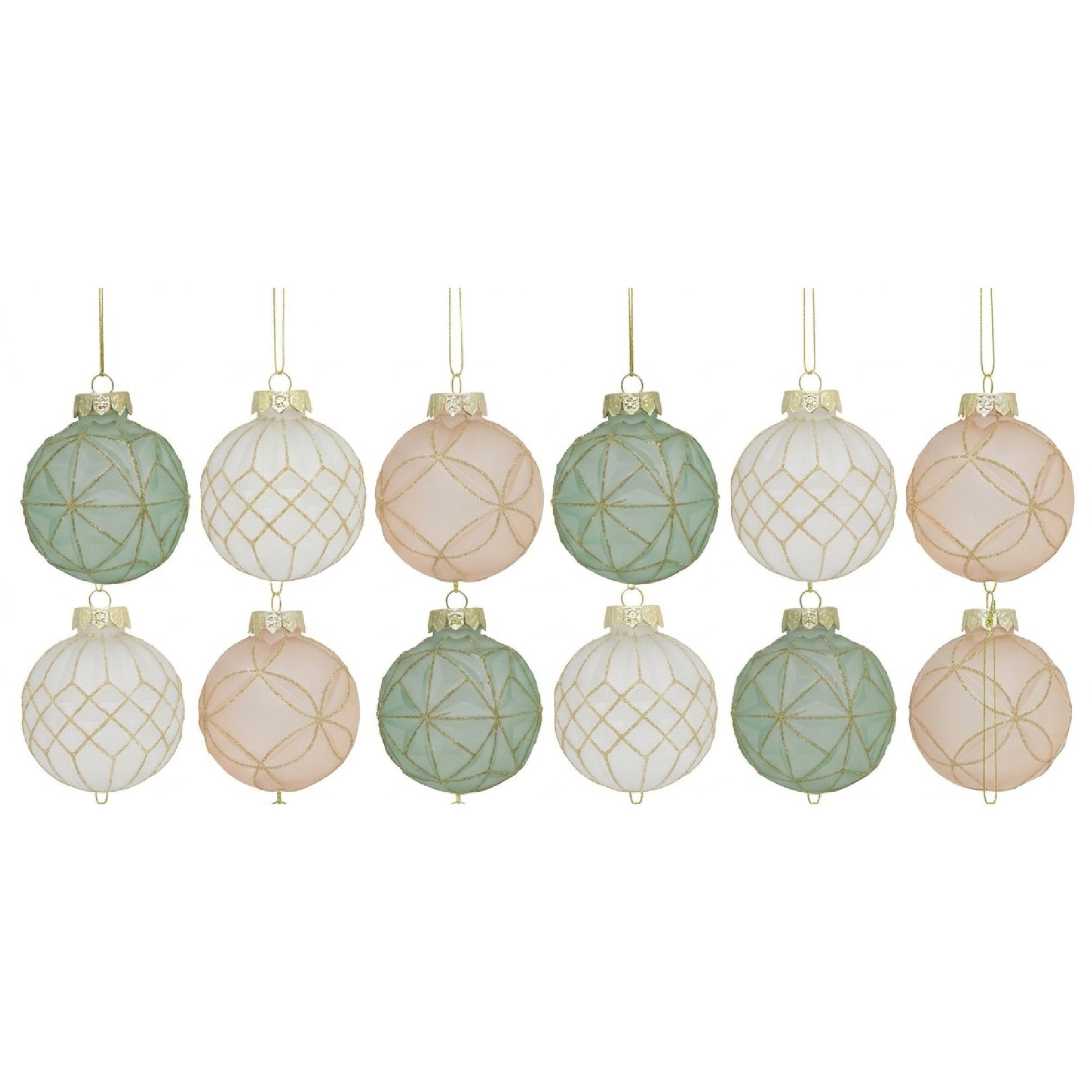 Geometric Glitter Ball Ornament Assorted, Ornament, Holiday Decor- Set of 12