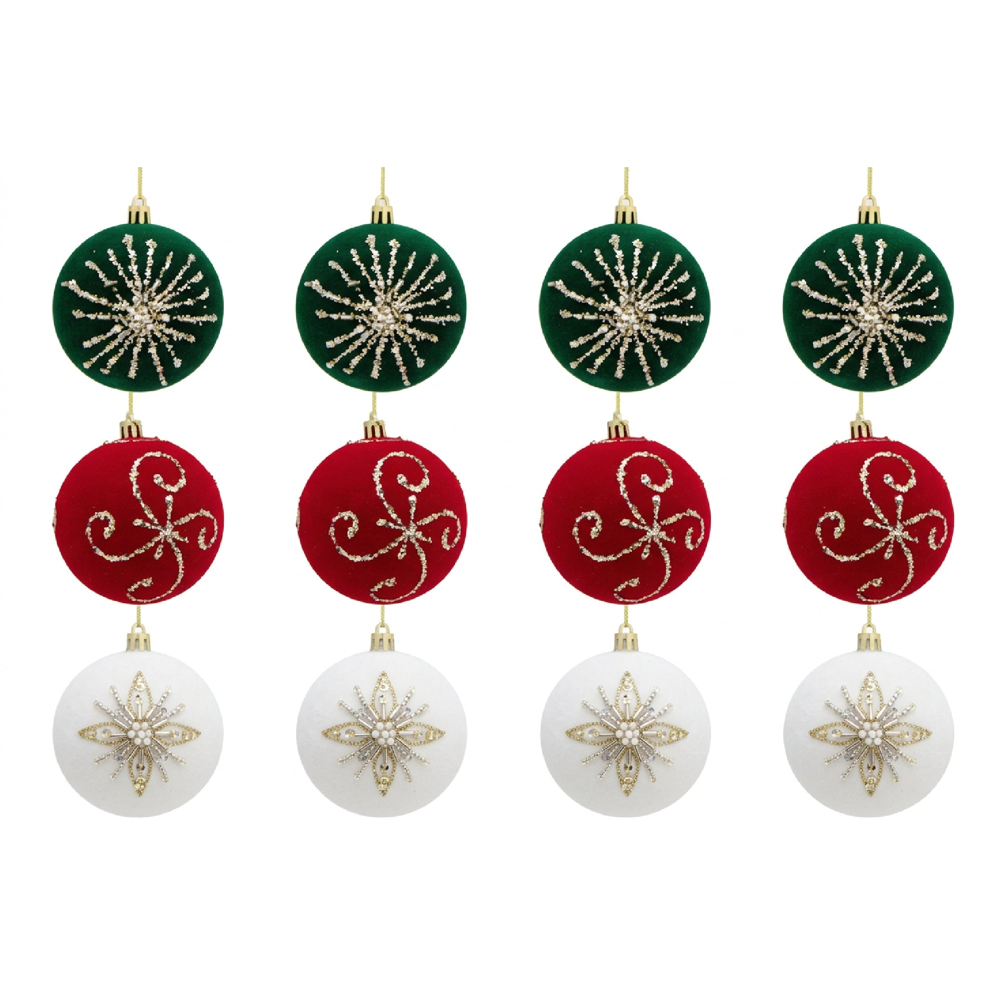 Velvet Ball Ornament with Glitter Accent Assorted, Ornament, Holiday Decor- Set of 12