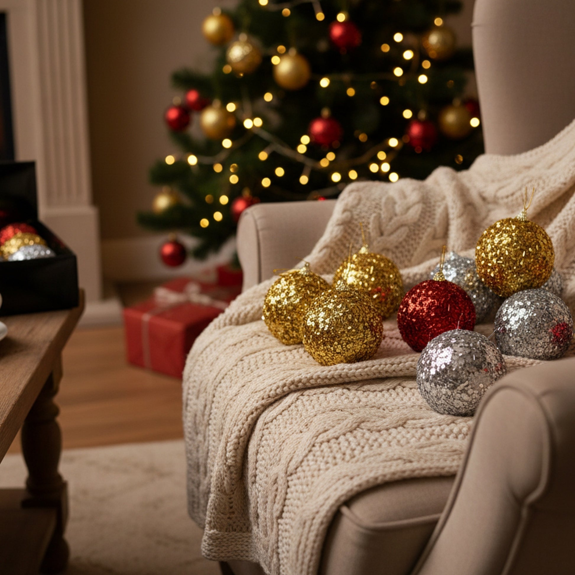 Sequin Glitter Ball Ornament Assorted, Ornament, Holiday Decor- Set of 12