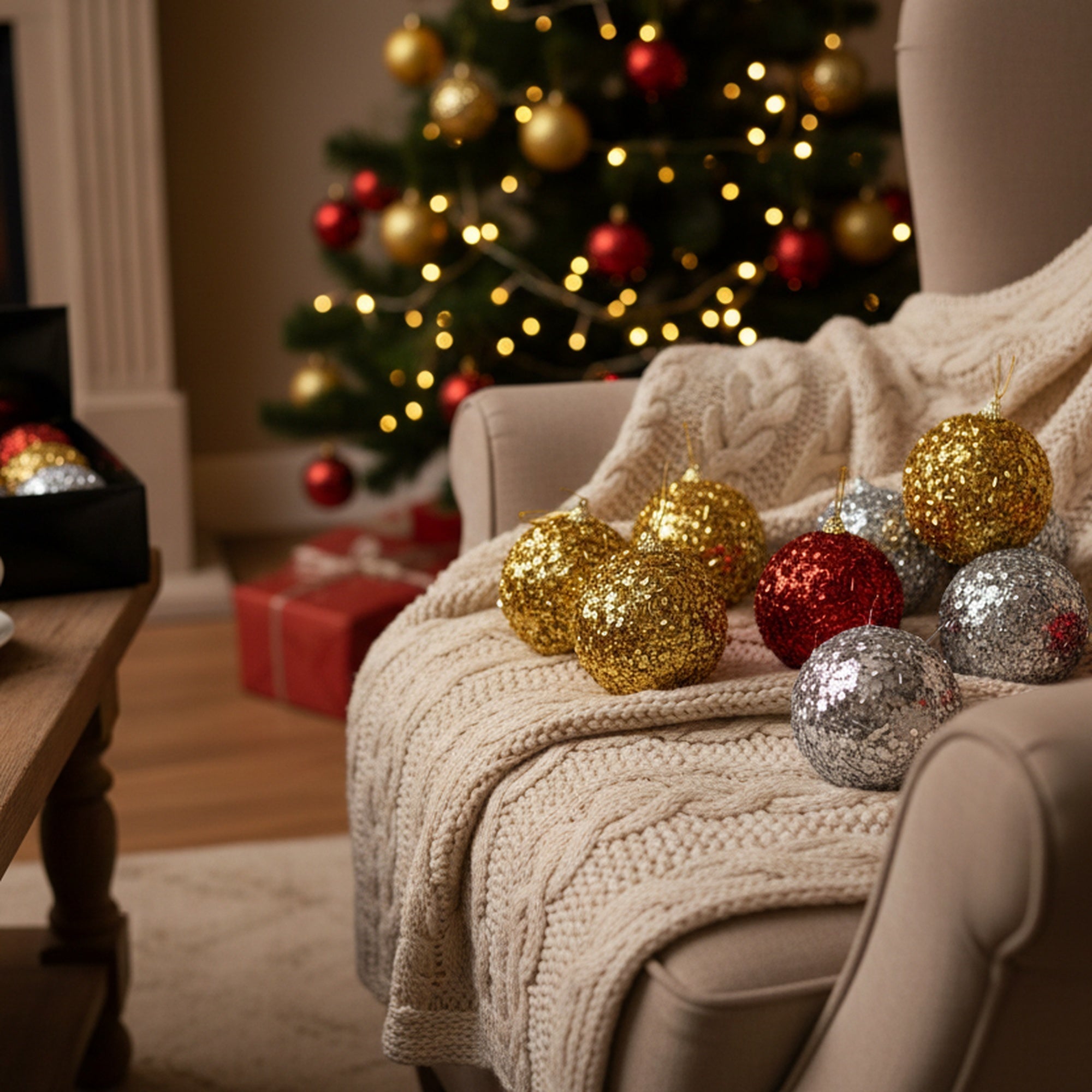 Sequin Glitter Ball Ornament Assorted, Ornament, Holiday Decor- Set of 12