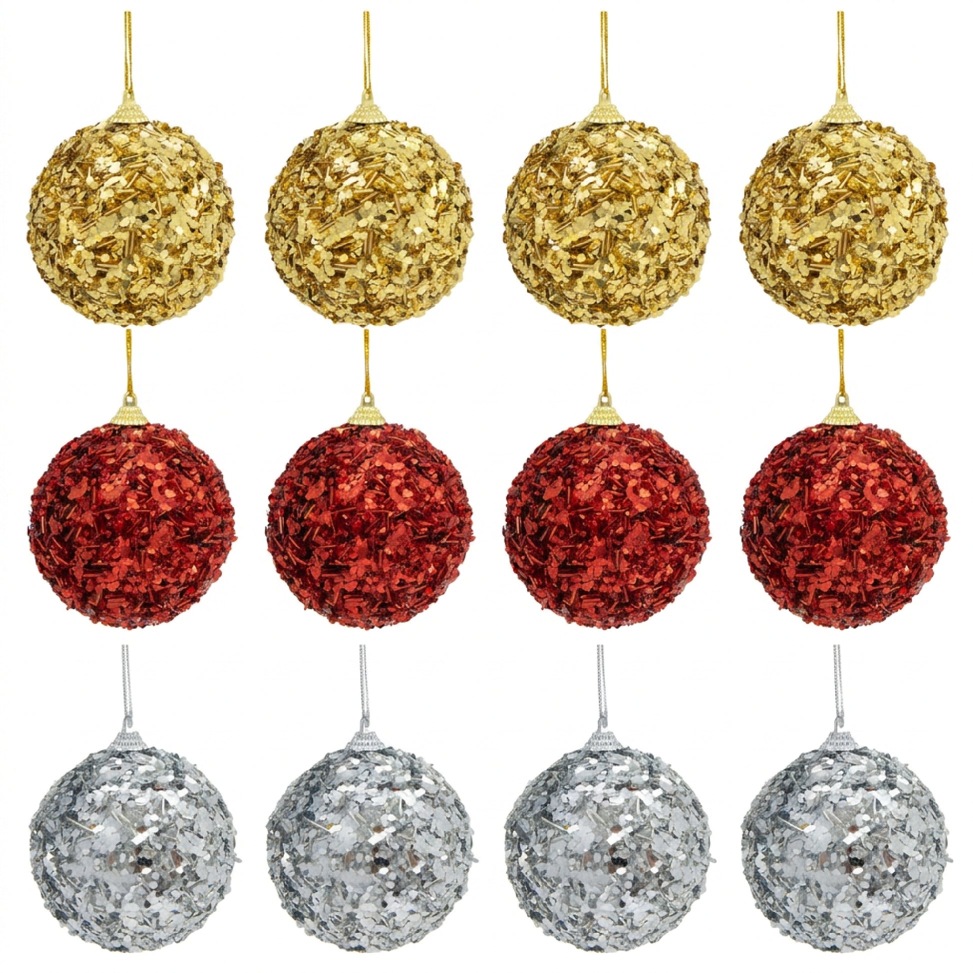 Sequin Glitter Ball Ornament Assorted, Ornament, Holiday Decor- Set of 12