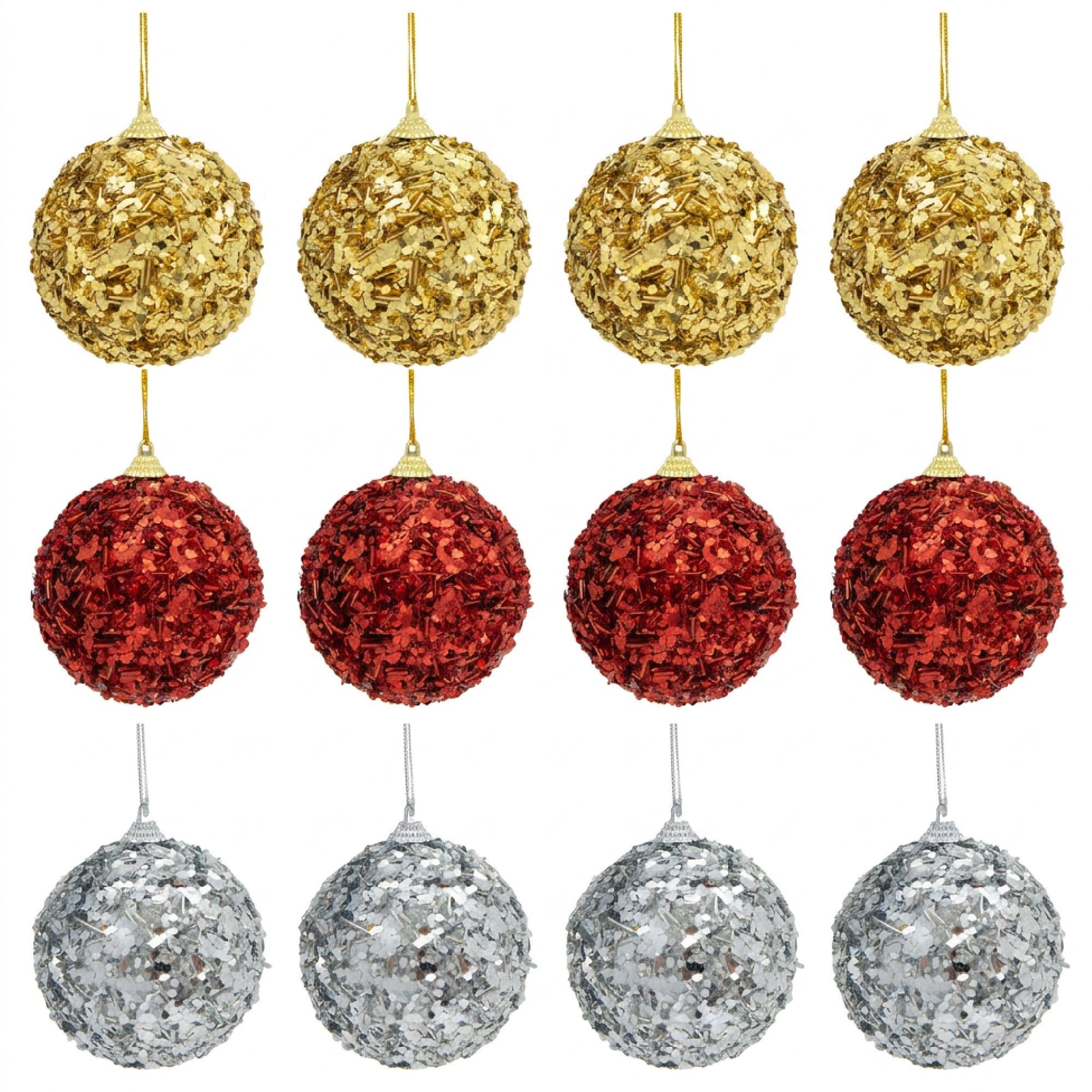 Sequin Glitter Ball Ornament Assorted, Ornament, Holiday Decor- Set of 12