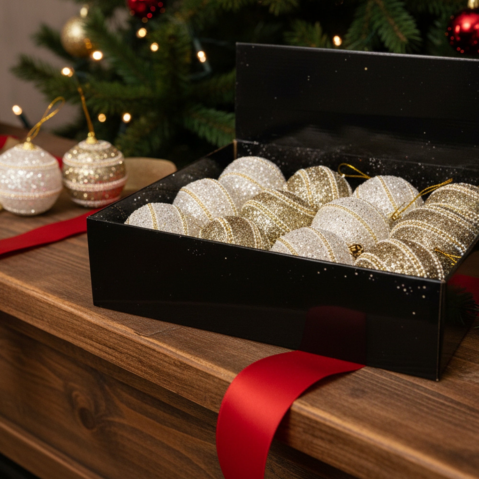 Beaded Glitter Ball Ornament Assorted, Ornament, Holiday Decor- Set of 12