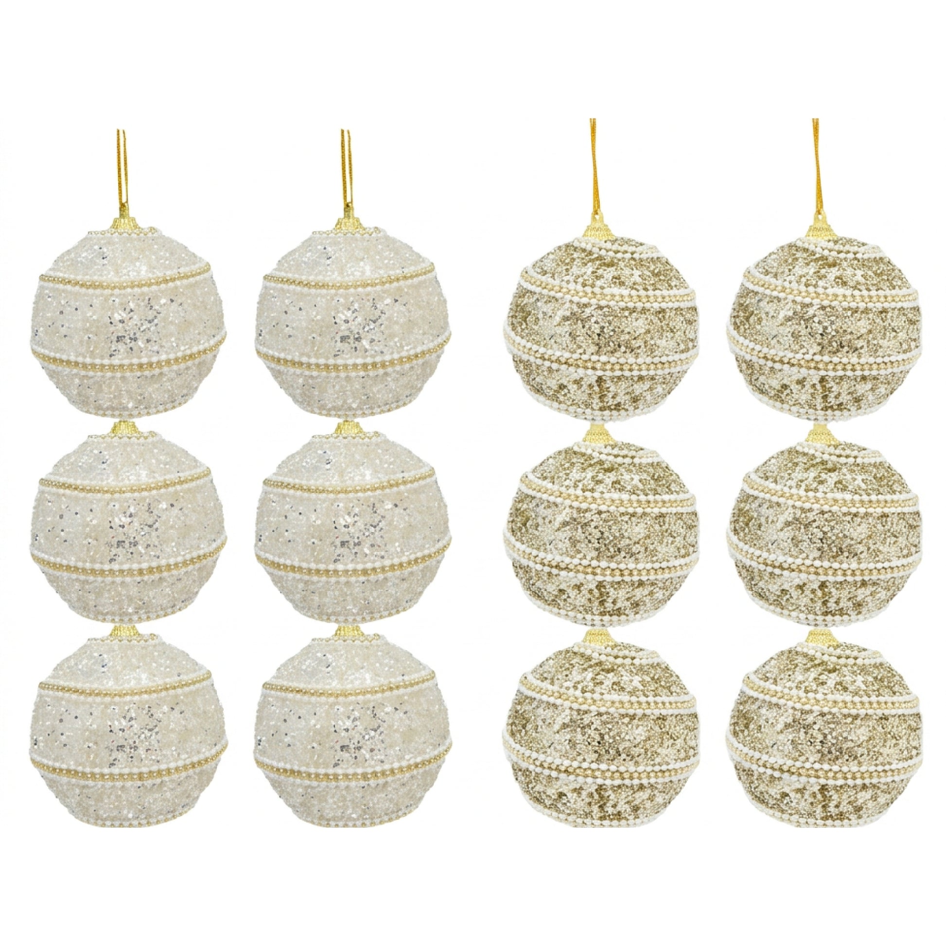 Beaded Glitter Ball Ornament Assorted, Ornament, Holiday Decor- Set of 12