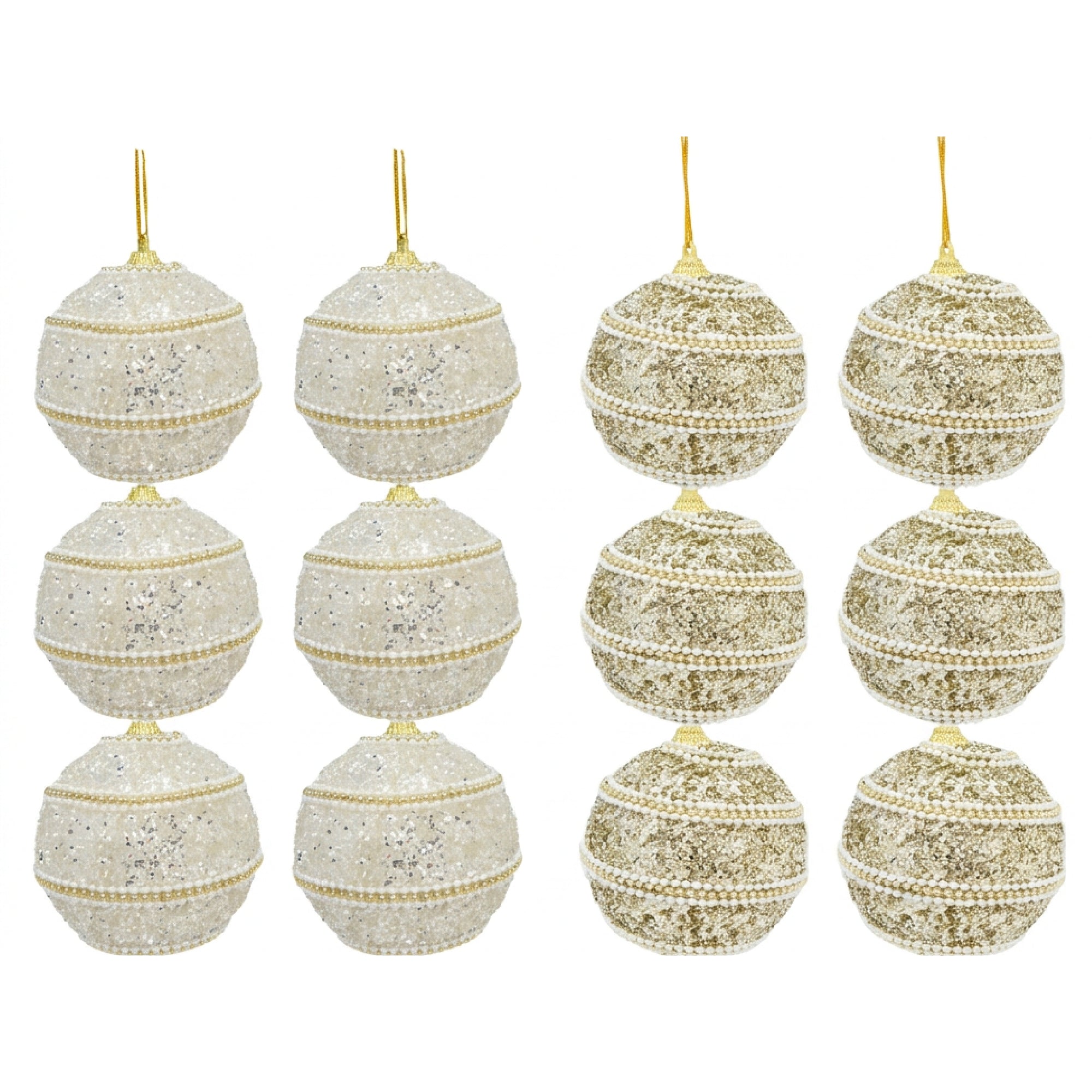 Beaded Glitter Ball Ornament Assorted, Ornament, Holiday Decor- Set of 12