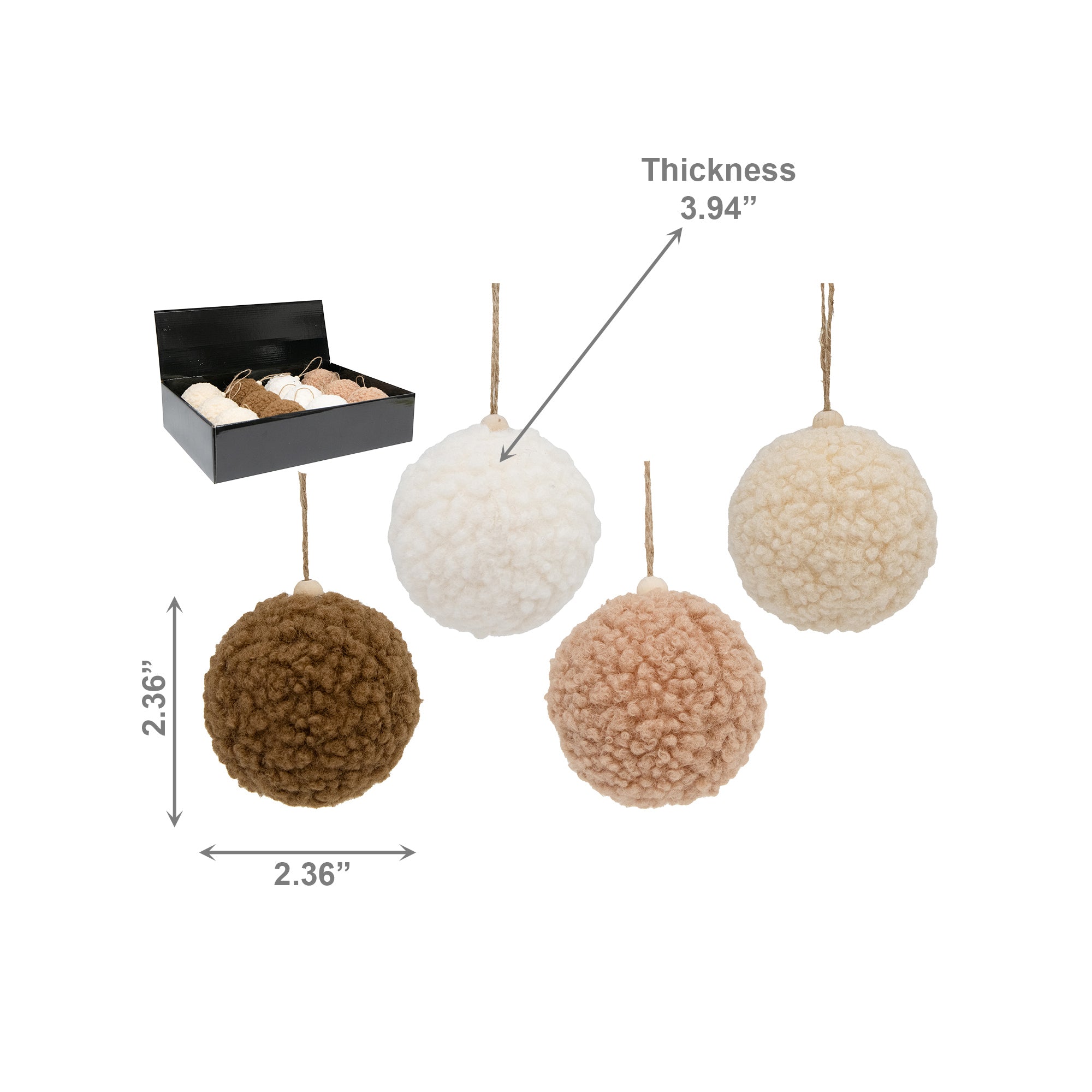 Fluffy Ball Ornament Assorted, Ornament, Holiday Decor- Set of 12