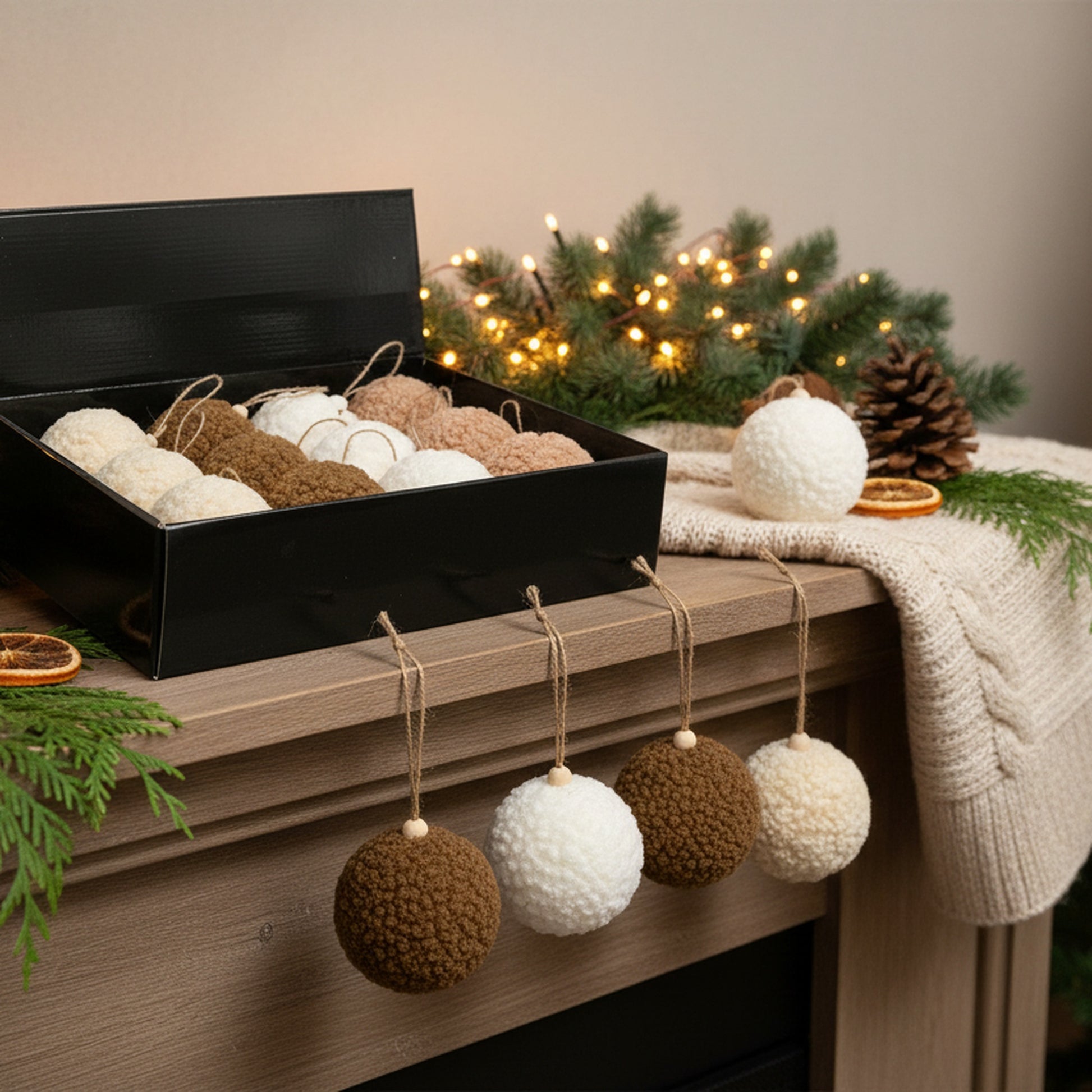 Fluffy Ball Ornament Assorted, Ornament, Holiday Decor- Set of 12