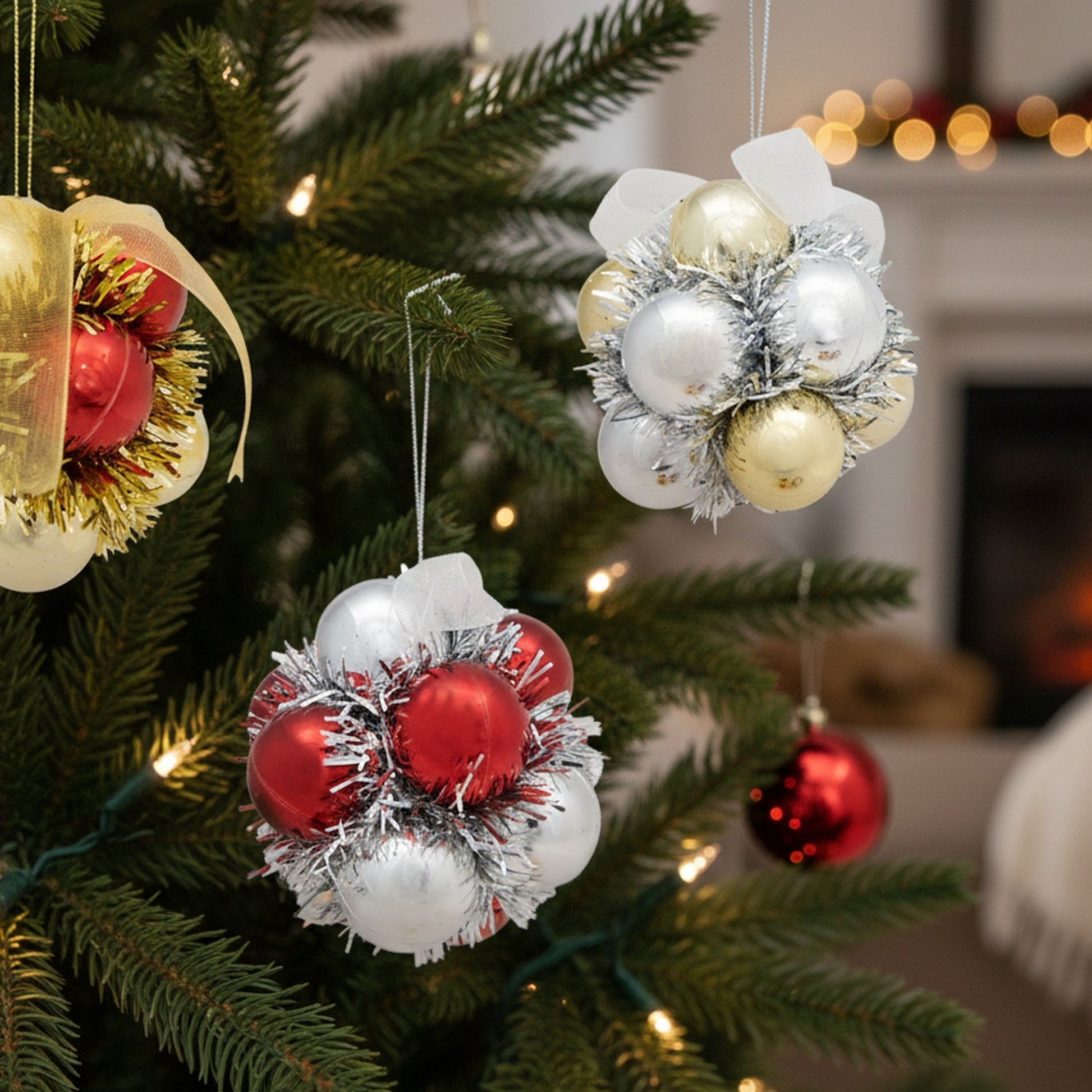 Metallic Tinsel Ornament Assorted, Ornament, Holiday Decor- Set of 12