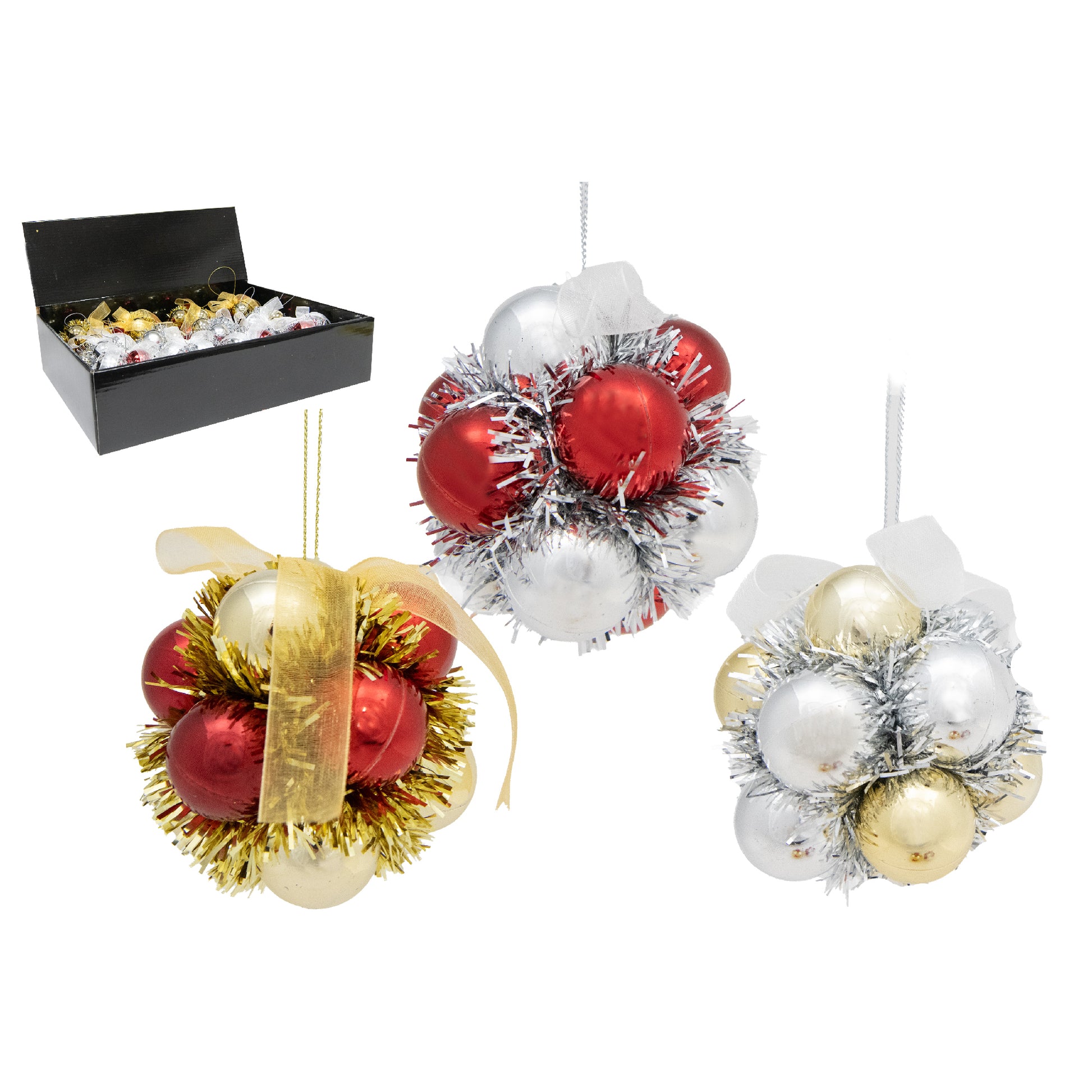 Metallic Tinsel Ornament Assorted, Ornament, Holiday Decor- Set of 12