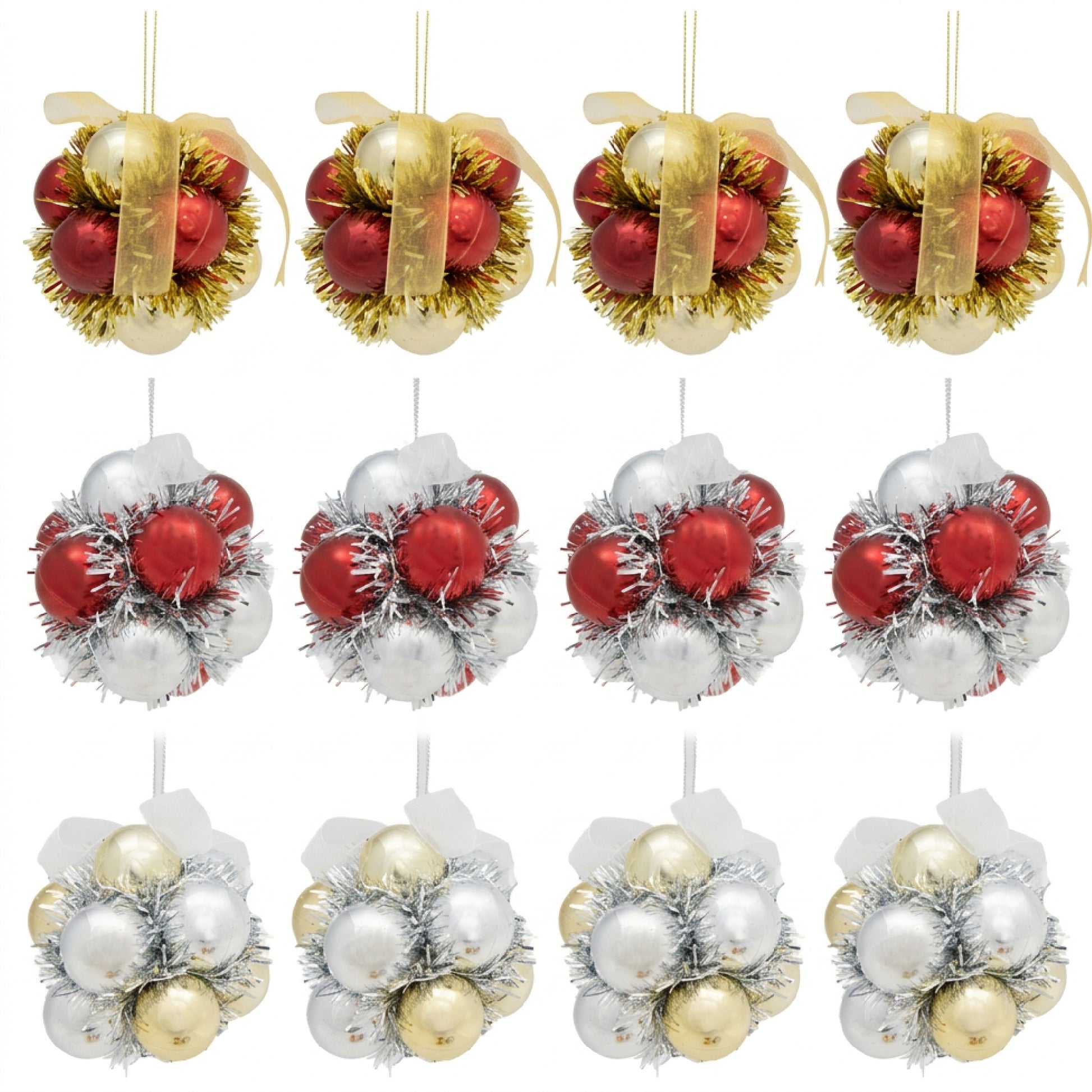Metallic Tinsel Ornament Assorted, Ornament, Holiday Decor- Set of 12