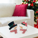 Mdf Snowman Head With Scarf Block (Asstd) - Set of 2