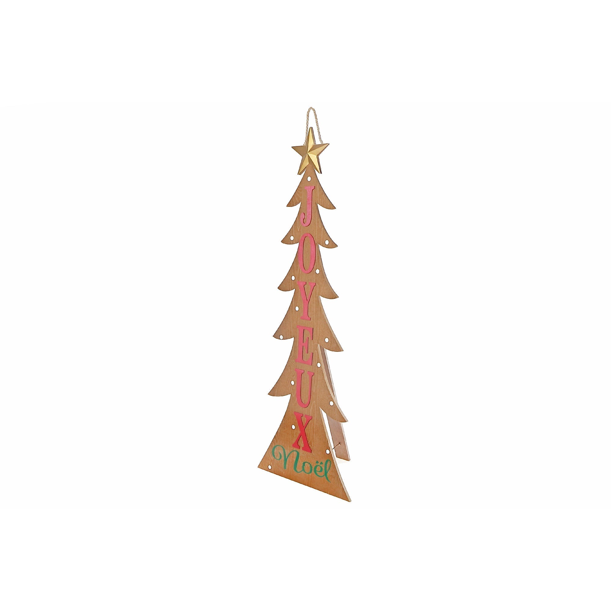 Wooden Christmas Tree Hanger, Holiday Decoration, Joyeux Noel Hanging Ornament