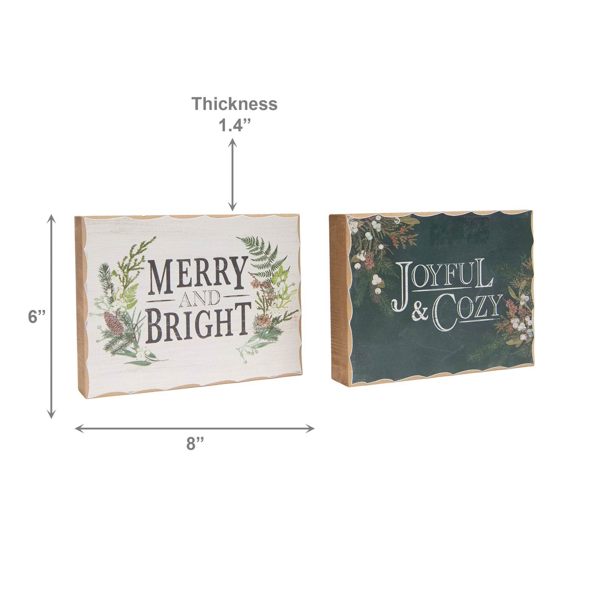 Wood Block Merry & Bright/Joyful & Cozy Assorted, Christmas, Tabletop Block, Holiday Decor- Set of 2