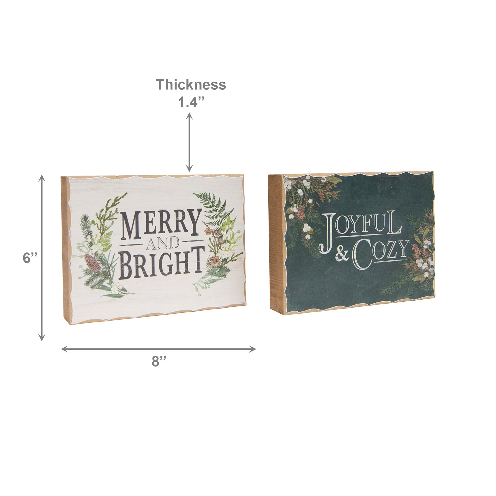 Wood Block Merry & Bright/Joyful & Cozy Assorted, Christmas, Tabletop Block, Holiday Decor- Set of 2