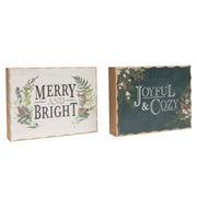 Wood Block Merry & Bright/Joyful & Cozy Assorted, Christmas, Tabletop Block, Holiday Decor- Set of 2