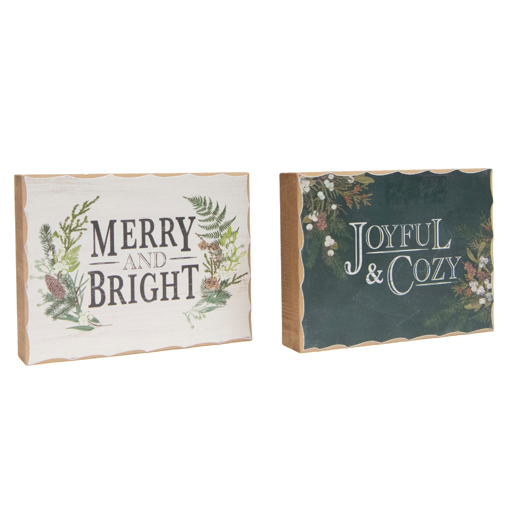 Wood Block Merry & Bright/Joyful & Cozy Assorted, Christmas, Tabletop Block, Holiday Decor- Set of 2