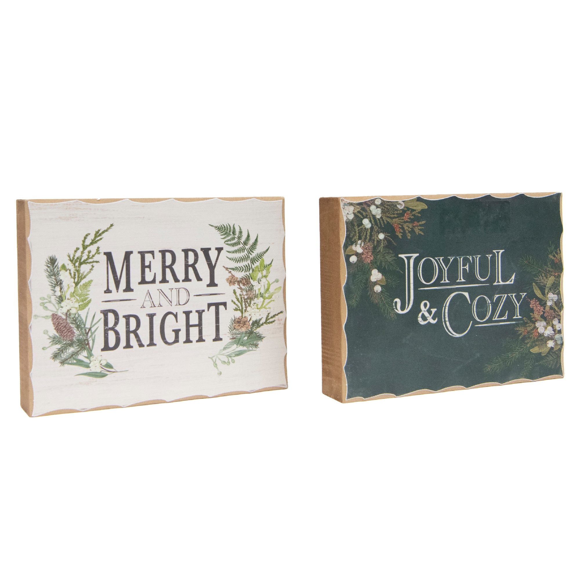 Wood Block Merry & Bright/Joyful & Cozy Assorted, Christmas, Tabletop Block, Holiday Decor- Set of 2