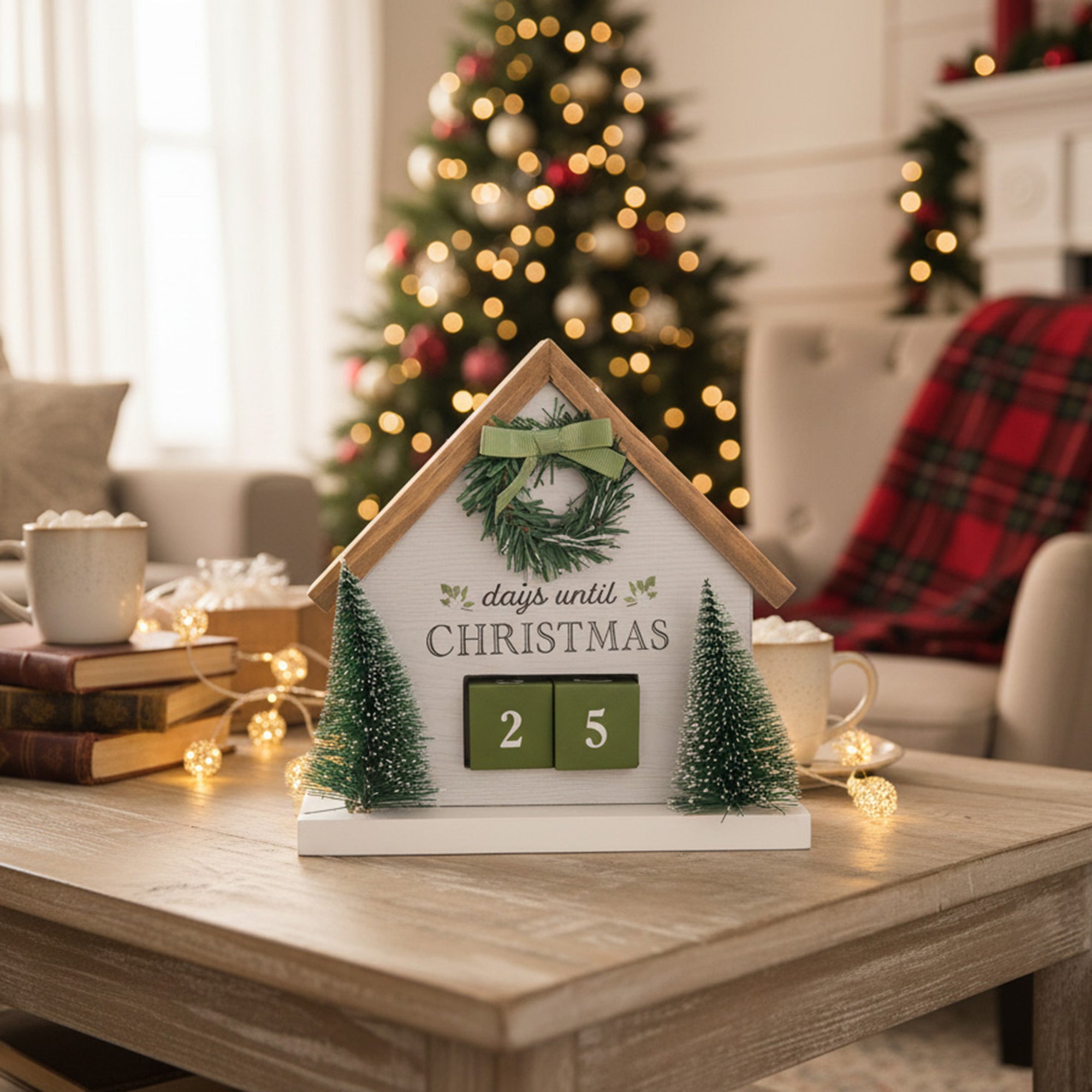 Wooden House with Trees Advent Calendar, Christmas, Holiday Decor
