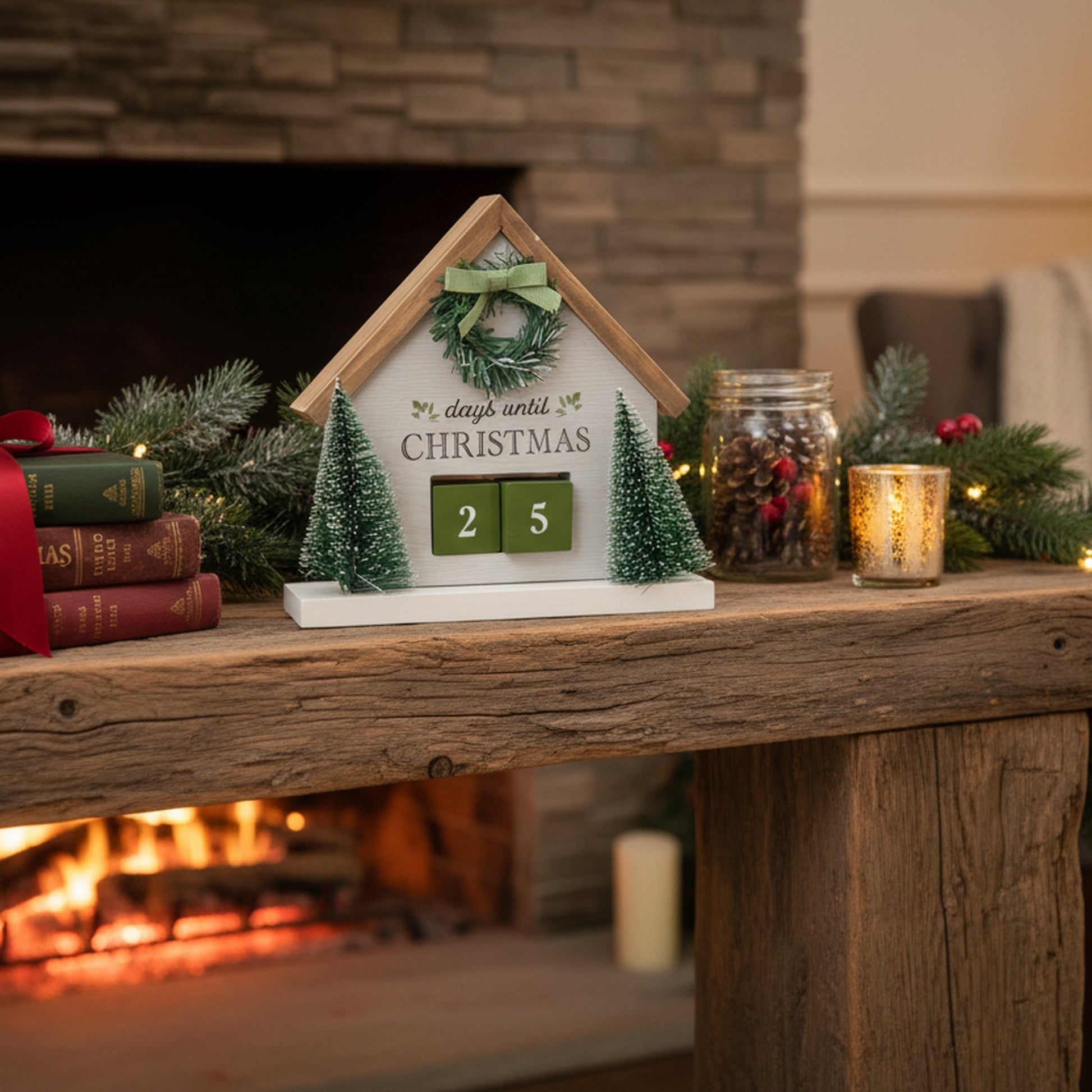 Wooden House with Trees Advent Calendar, Christmas, Holiday Decor