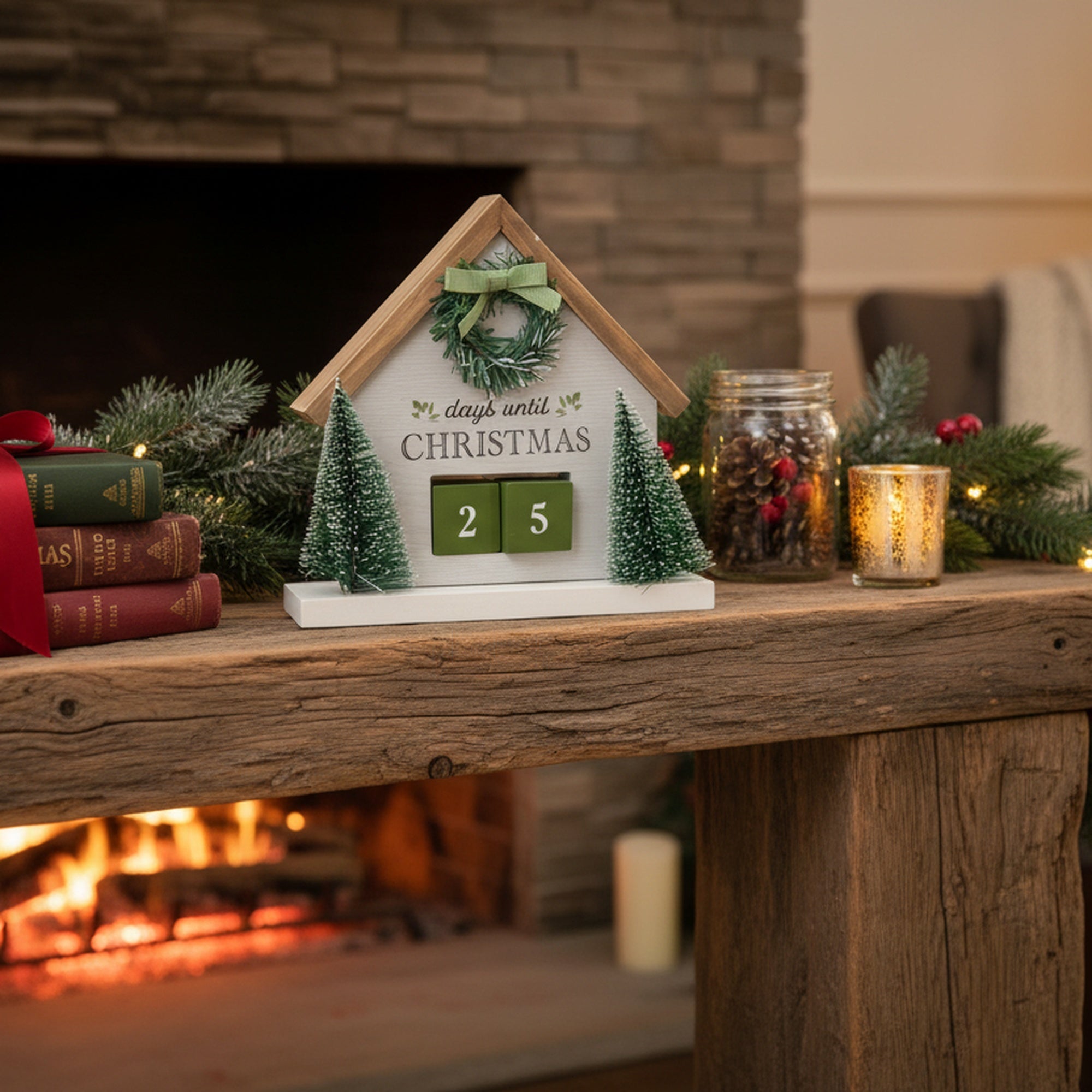 Wooden House with Trees Advent Calendar, Christmas, Holiday Decor