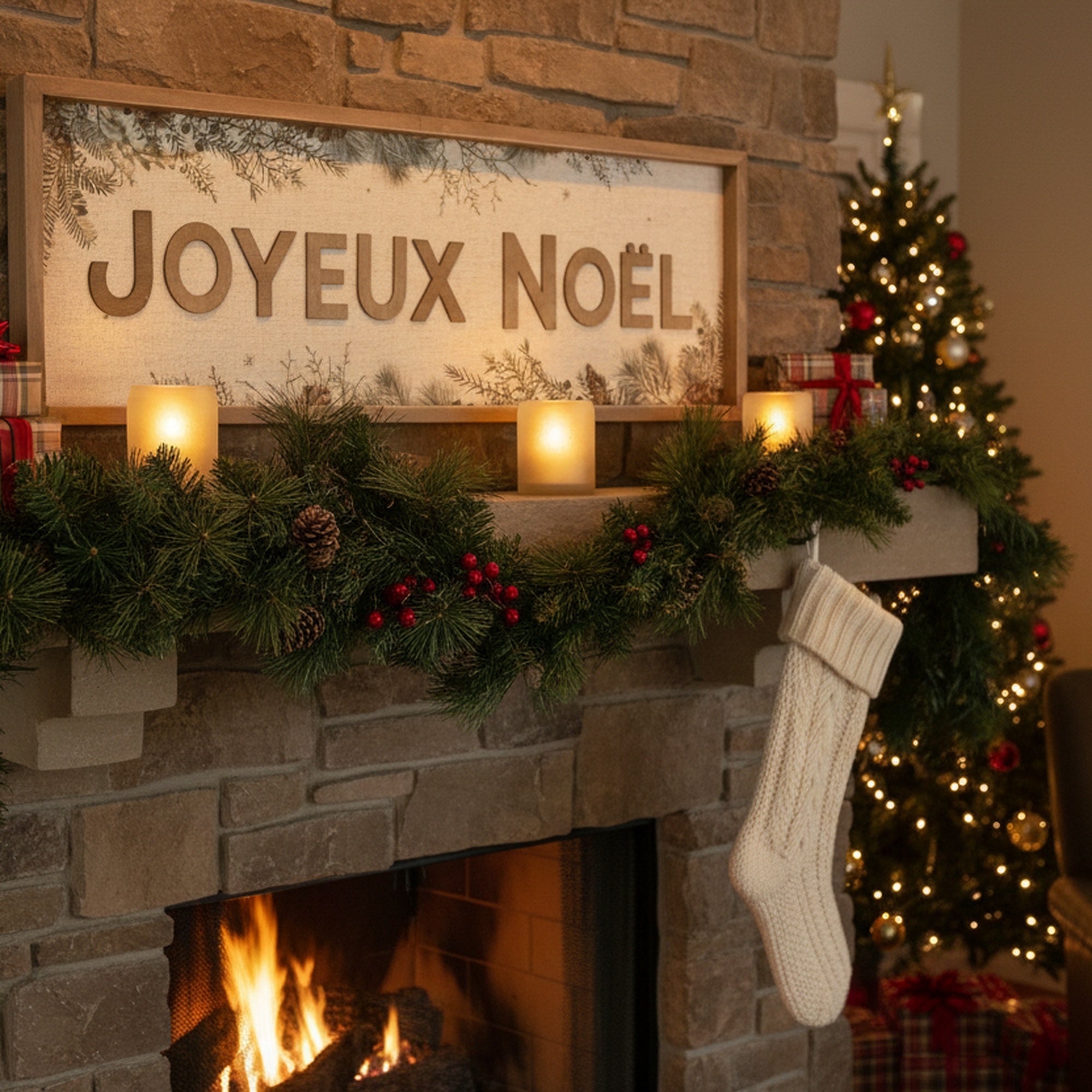 Framed MDF Wall Sign Joyeux Noel, Christmas, Wall Decor, Holiday Decor