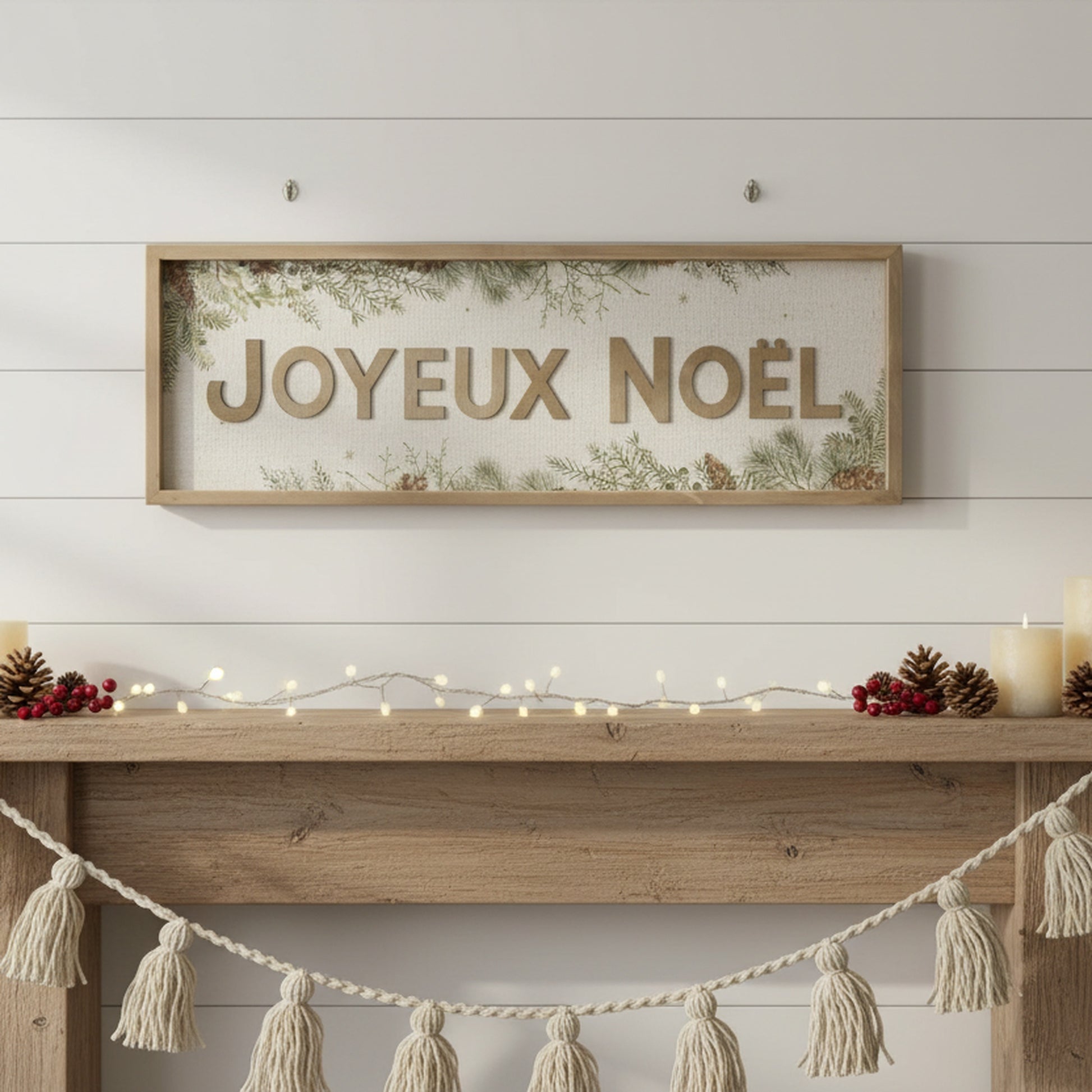 Framed MDF Wall Sign Joyeux Noel, Christmas, Wall Decor, Holiday Decor
