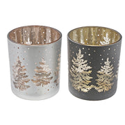 Glass Tealight Holders Silent Night Christmas Candle Holders - Set of 2