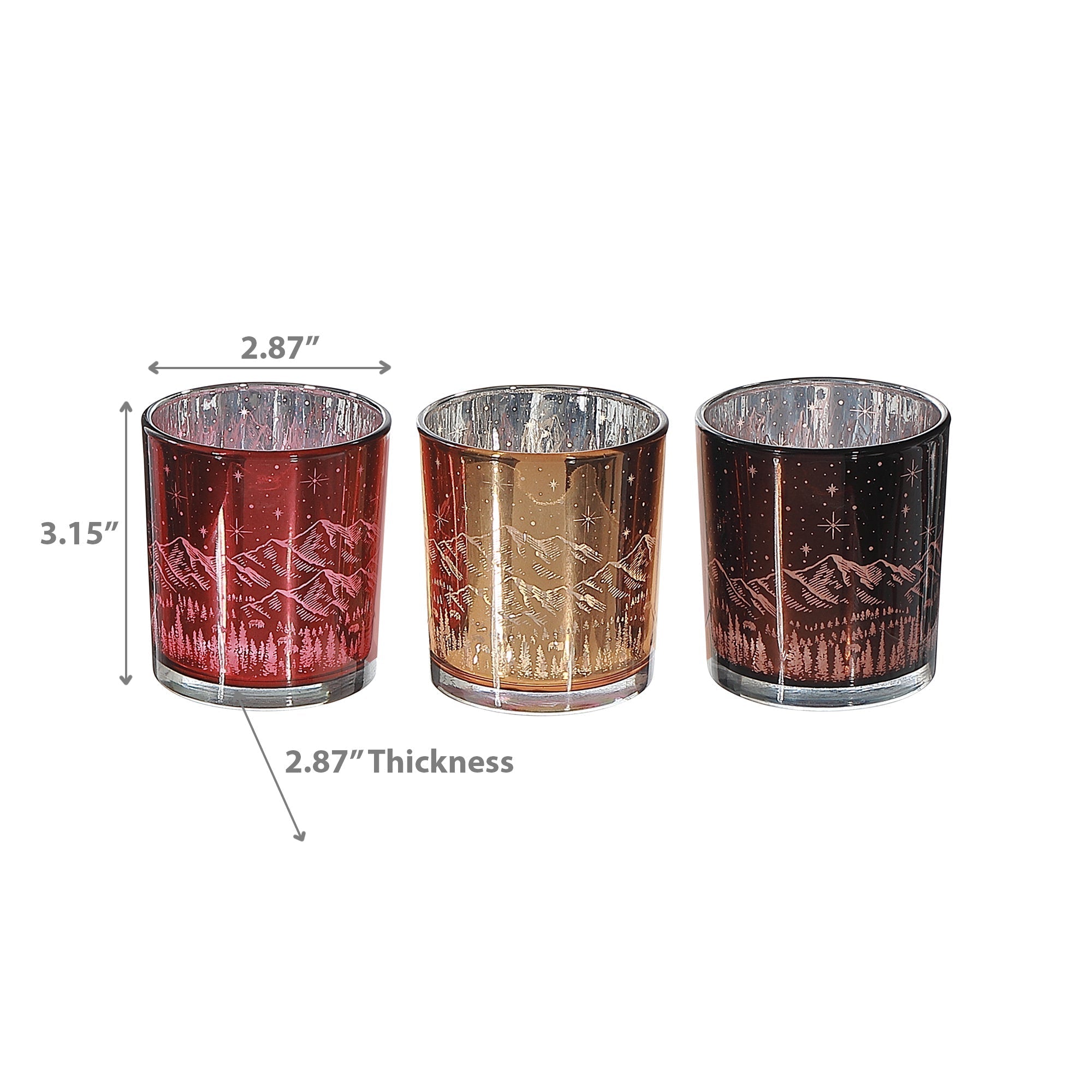 Glass Midnight Forest Tealight Candle Holders, Winter Candle Decor - Set Of 3