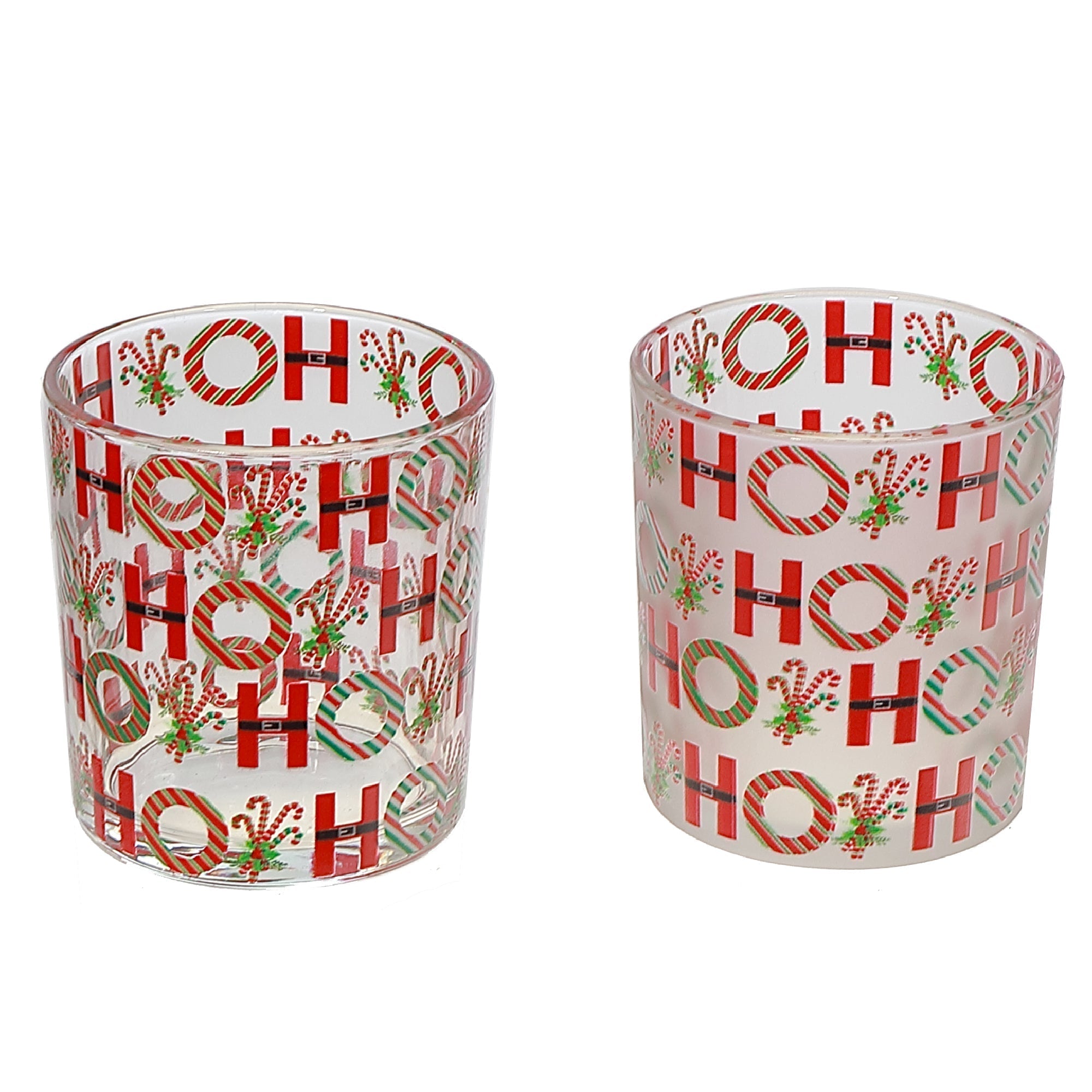 Glass Tealight Holders with Ho Ho Ho Decal Assorted - Set of 2, Christmas Candle Holder, Holiday Decor