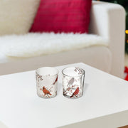 Glass Tealight Holders with Cardinal Decal Assorted - Set of 2, Christmas Candle Holder, Holiday Decor