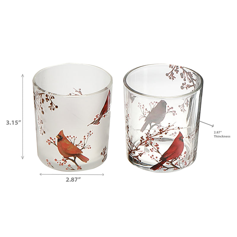 Glass Tealight Holders With Decal (Cardinal) (Asstd) - Set of 2