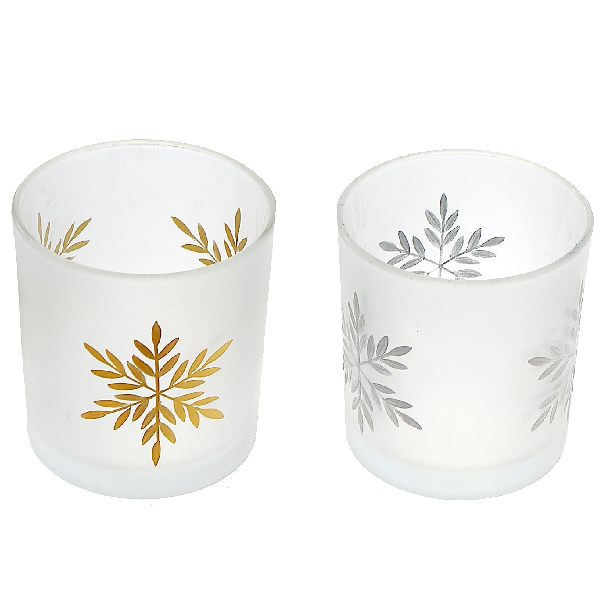 Frosted Glass Tealight Holders with Snowflake Design Assorted - Set of 2, Holiday Candle Decor, Christmas Table Accent