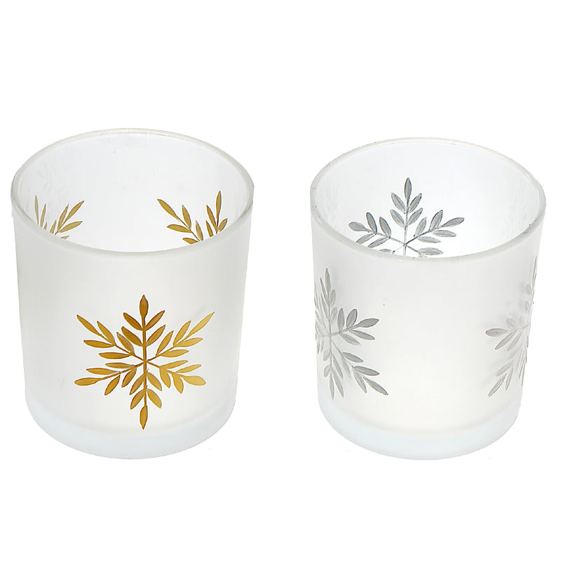 Frosted Glass Tealight Holders (Snowflake) (Asstd) - Set of 2