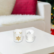 Frosted Glass Tealight Holders with Snowflake Design Assorted - Set of 2, Holiday Candle Decor, Christmas Table Accent