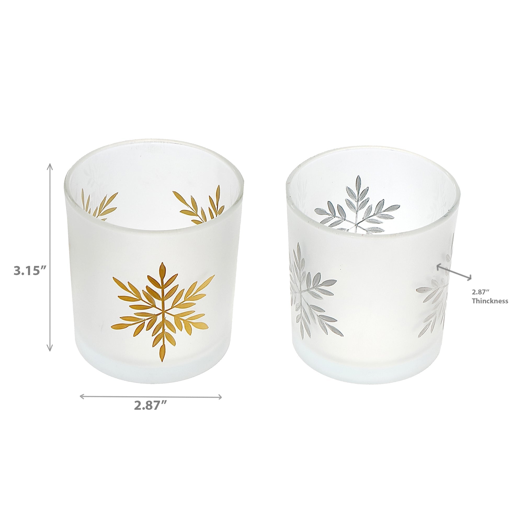 Frosted Glass Tealight Holders with Snowflake Design Assorted - Set of 2, Holiday Candle Decor, Christmas Table Accent