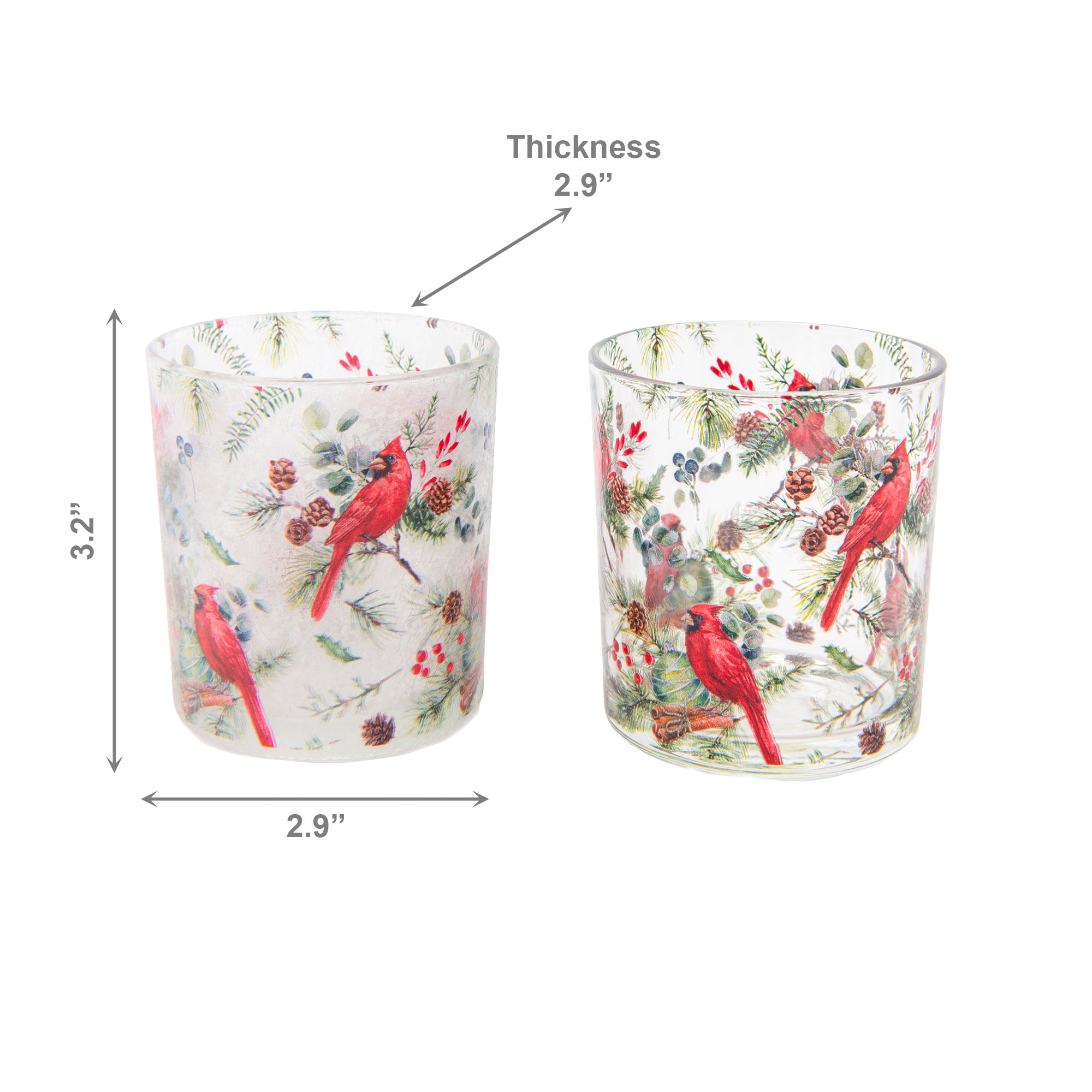 Glass Tealight Holder Cardinals on Pine Assorted, Candle Holder, Holiday Decor- Set of 4