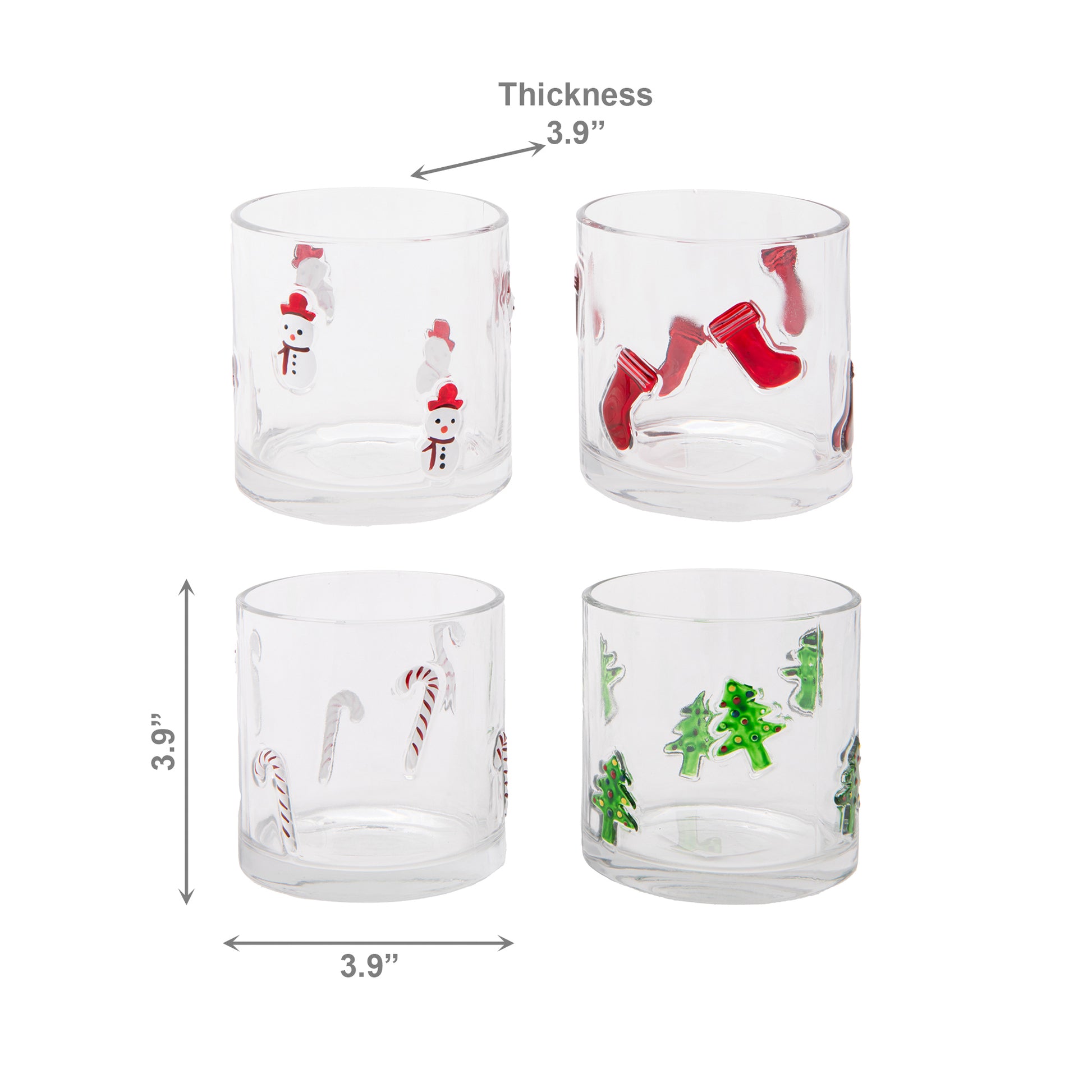 Glass Tealight Holder Tree, Candy, Stocking, Snowman Assorted, Christmas, Candle Holder, Holiday Decor- Set of 4