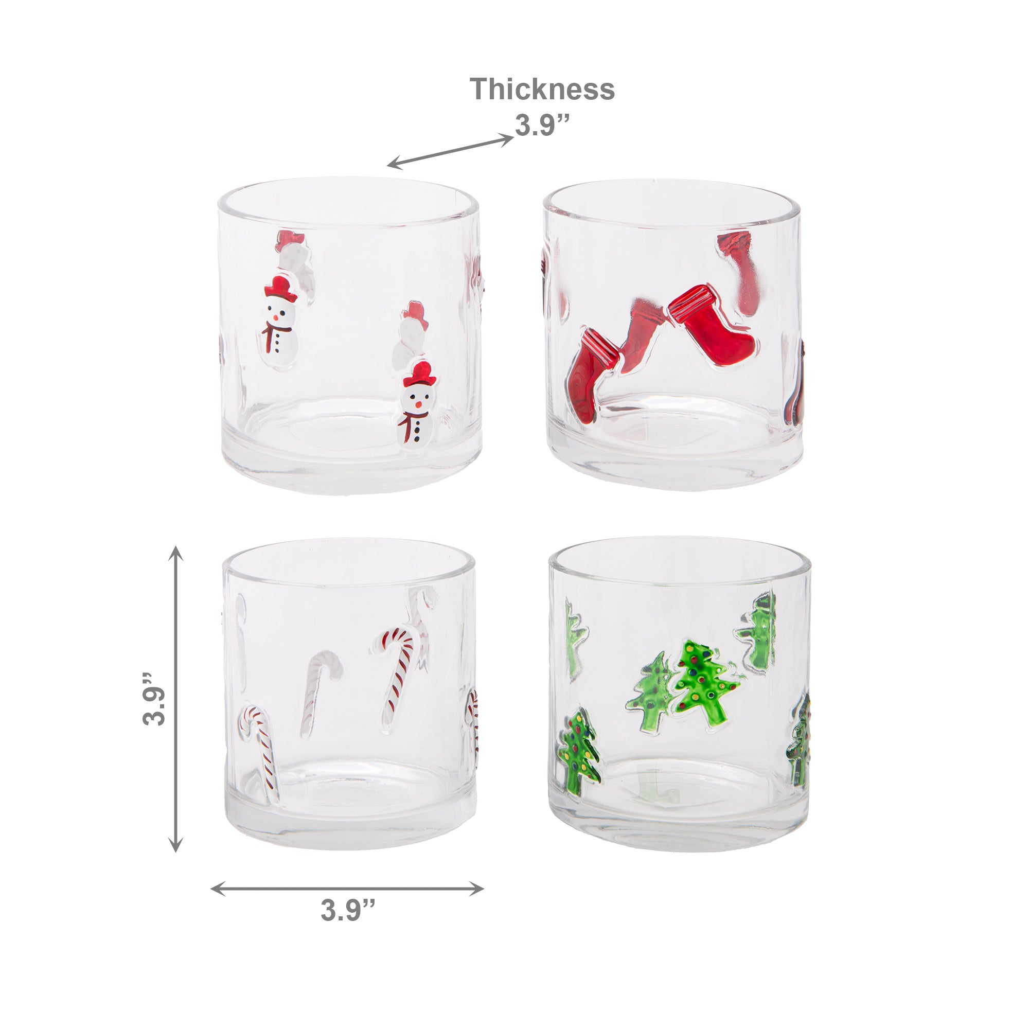 Glass Tealight Holder Tree, Candy, Stocking, Snowman Assorted, Christmas, Candle Holder, Holiday Decor- Set of 4