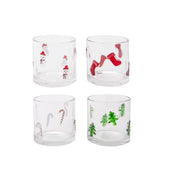 Glass Tealight Holder Tree, Candy, Stocking, Snowman Assorted, Christmas, Candle Holder, Holiday Decor- Set of 4