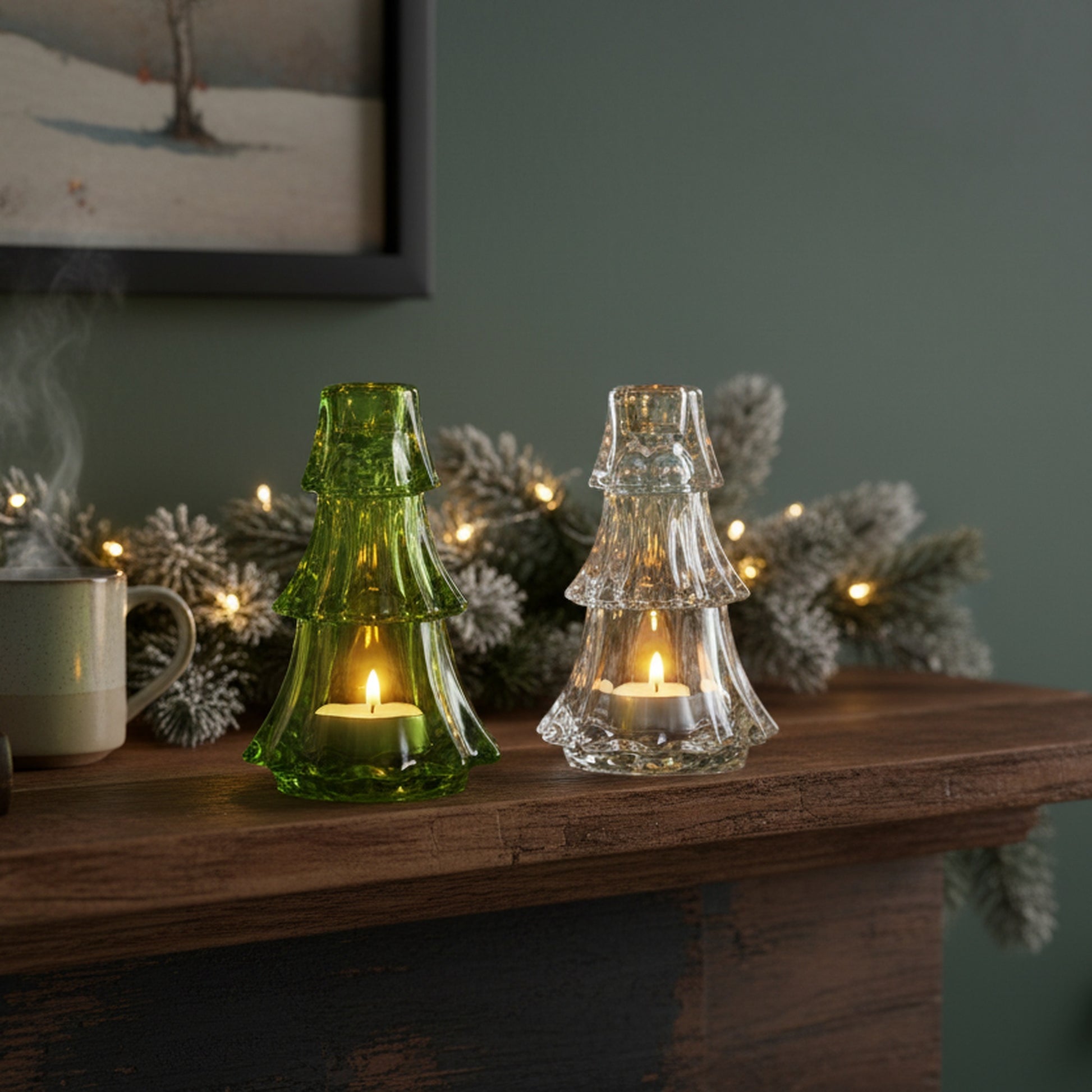 6" Tree Glass Candle Holder Assorted, Candle Holder, Holiday Decor- Set of 2