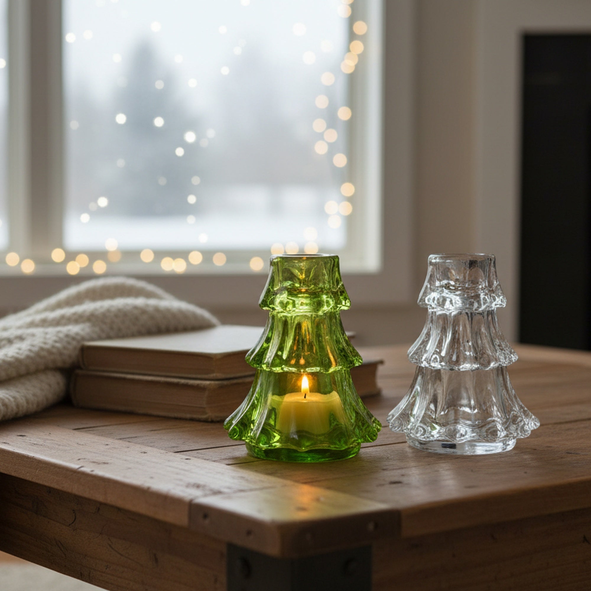 4.5" Tree Glass Candle Holder Assorted, Candle Holder, Holiday Decor- Set of 2