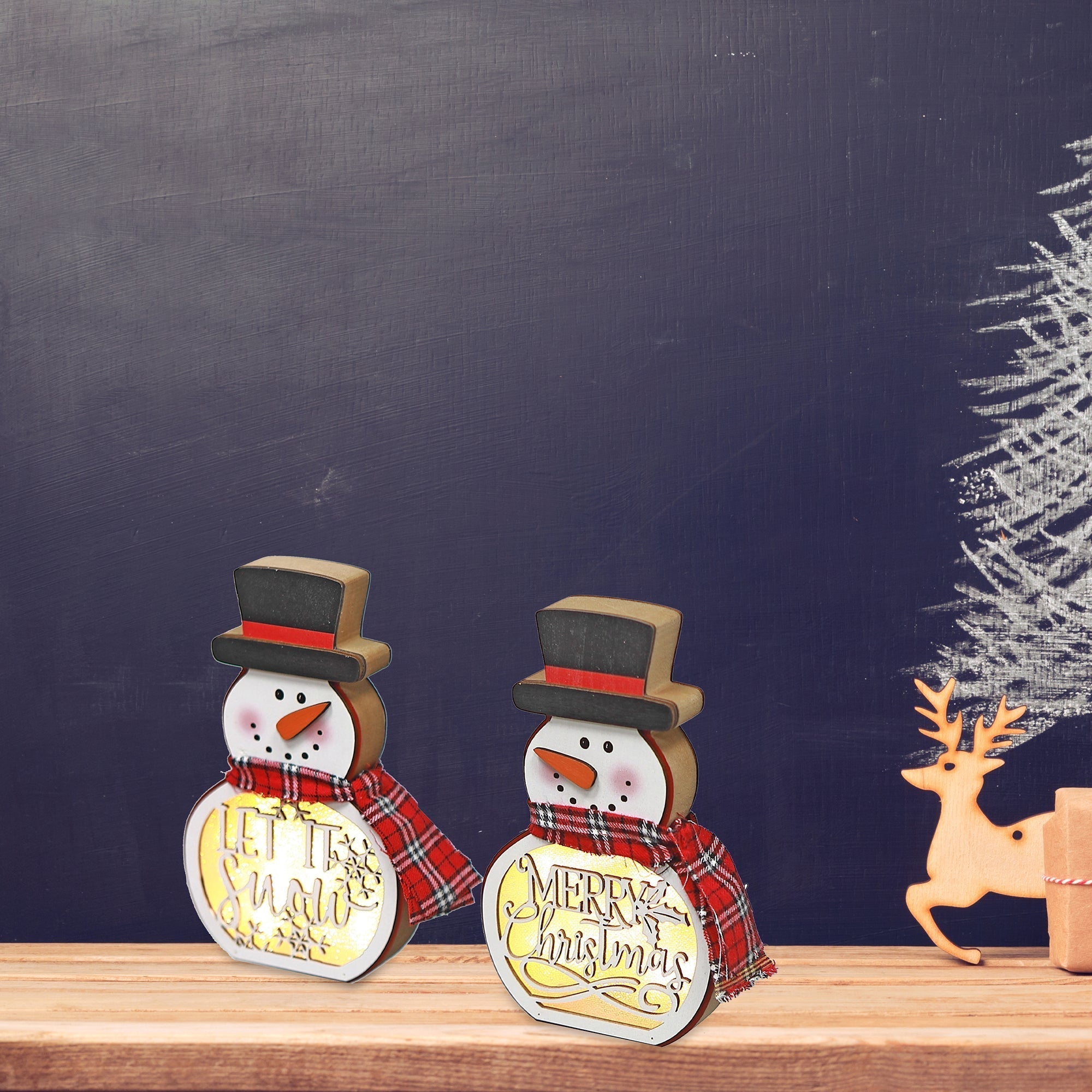 Light-Up Snowman Stand Christmas Decor Set of 2 – Holiday Accent