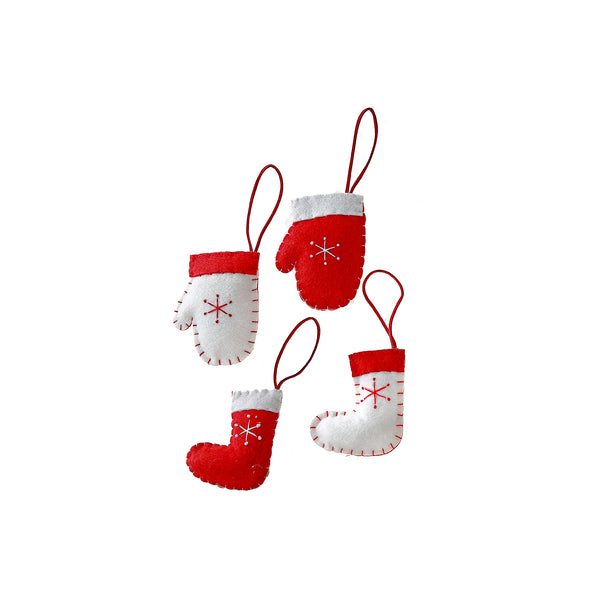 Fabric Hanging Ornament Stockings & Mitts (Asstd) - Set of 12