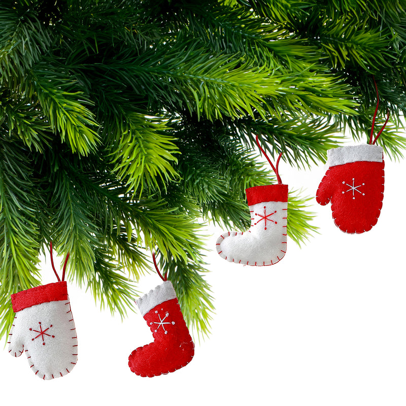 Fabric Hanging Ornament Stockings & Mitts (Asstd) - Set of 12