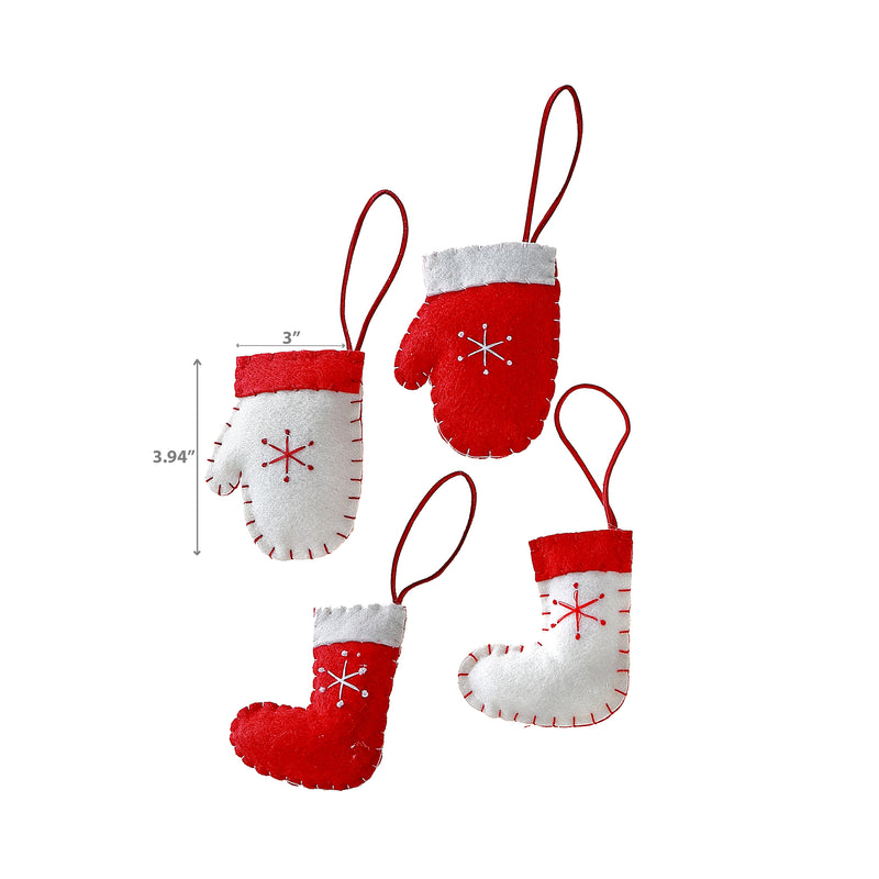 Fabric Hanging Ornament Stockings & Mitts (Asstd) - Set of 12