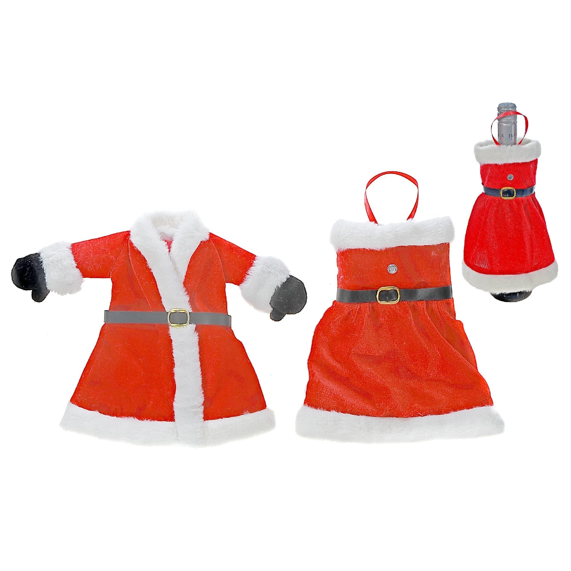 Knitted Fabric Wine Bottle Cover Set of 2 Mr. & Mrs. Claus – Christmas Wine Gift, Holiday Party Decor, Festive Table Accent
