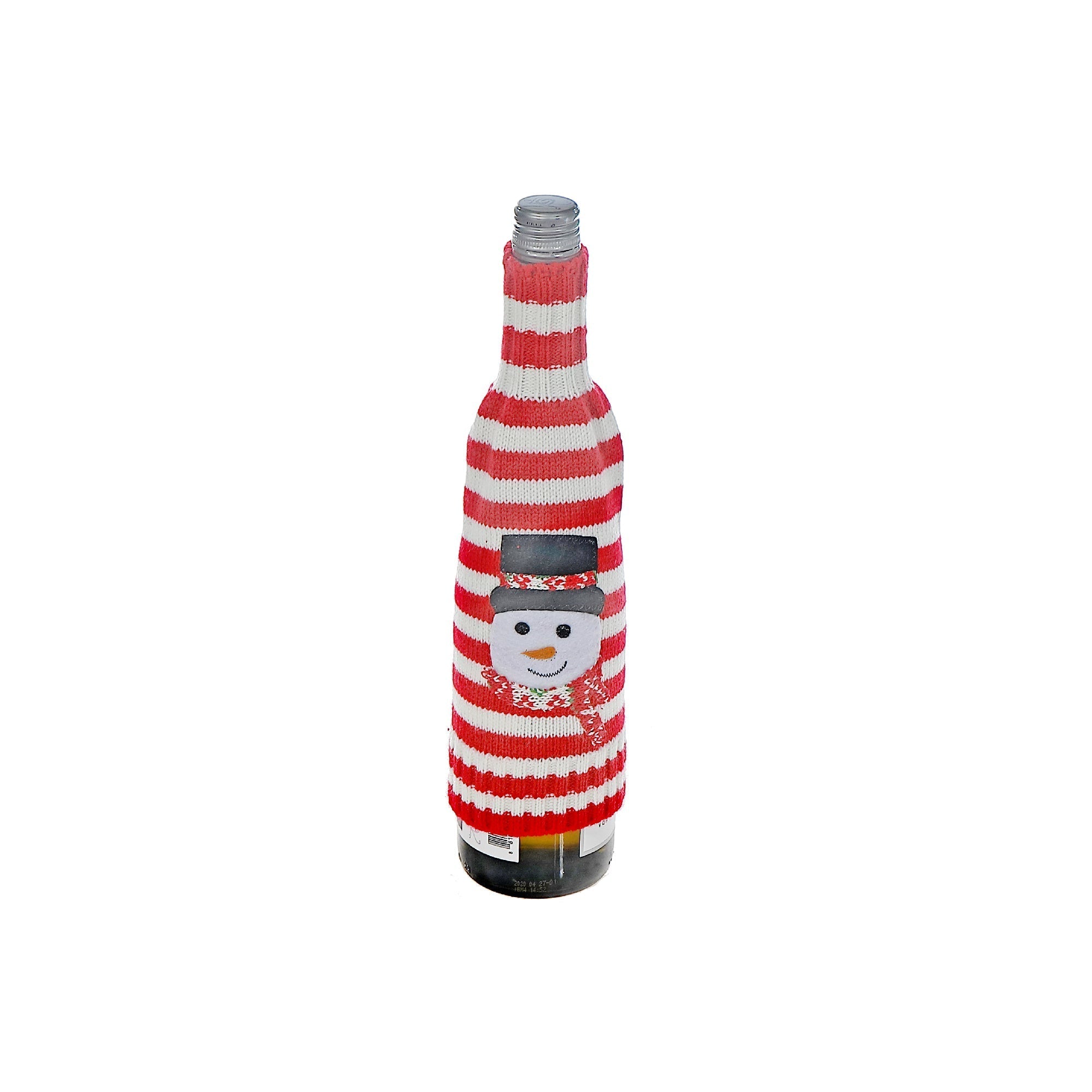 Knitted Fabric Wine Bottle Cover Set of 2 Snowman/Santa Stripe – Christmas Wine Gift, Holiday Party Decor, Festive Table Accent